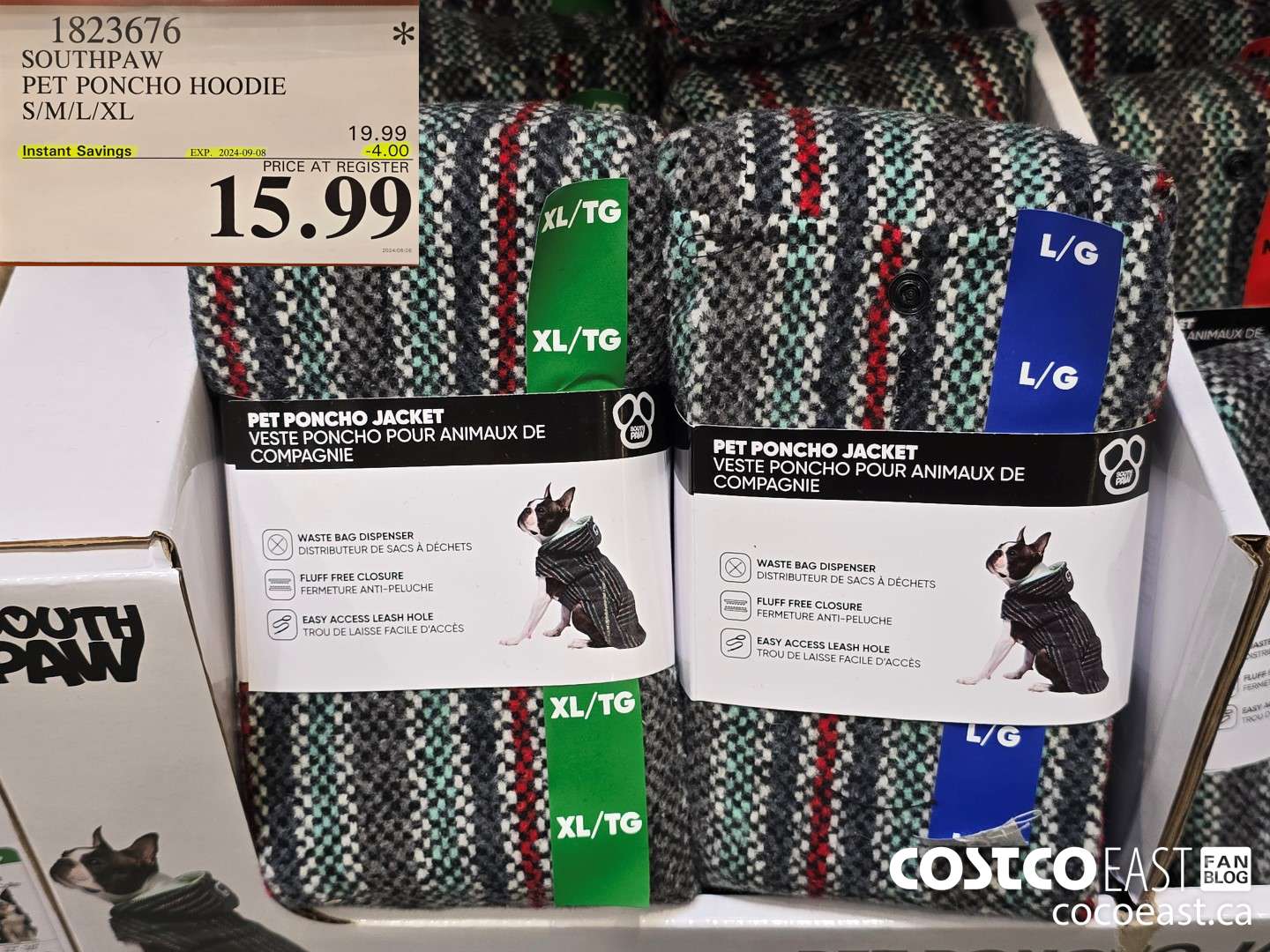 1823676 SOUTHPAW PET PONCHO HOODIE S/M/L/XL ($4.00 INSTANT SAVINGS EXPIRES ON 2024-09-08) $15.99