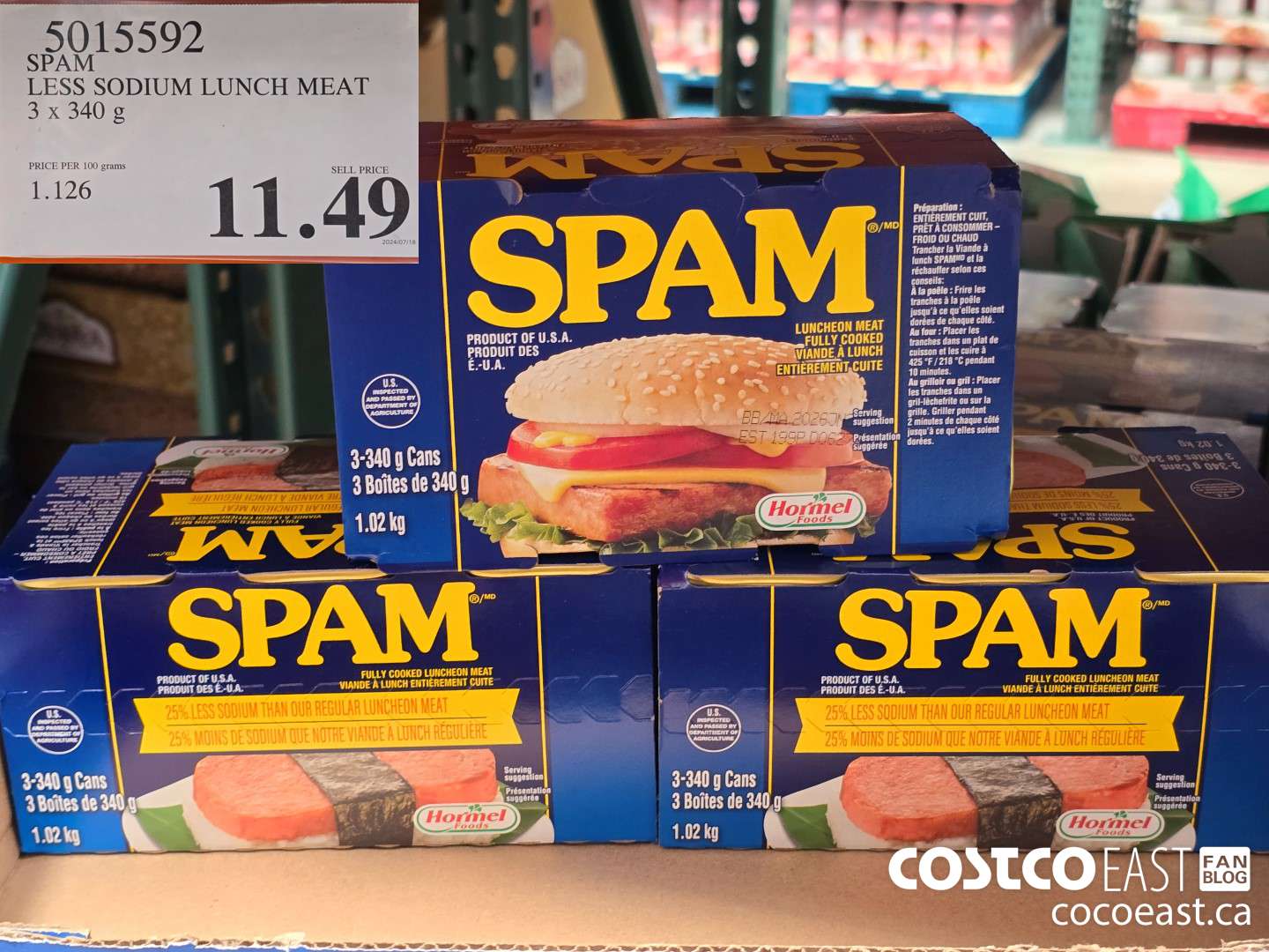 5015592 SPAM LESS SODIUM LUNCH MEAT 3 x 340 g $11.49