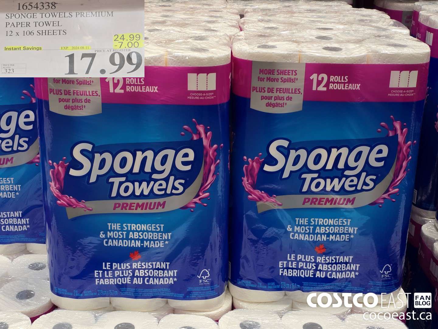 1654338 SPONGE TOWELS PREMIUM PAPER TOWEL 12 x 106 SHEETS ($7.00 INSTANT SAVINGS EXPIRES ON 2024-08-11) $17.99