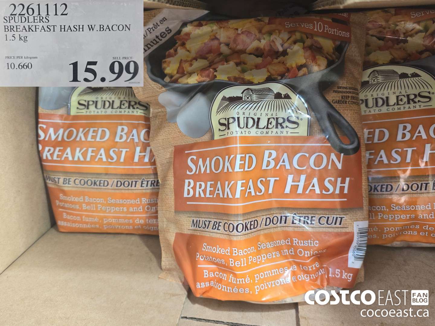 2261112 SPUDLERS BREAKFAST HASH W.BACON 1.5 KG $15.99