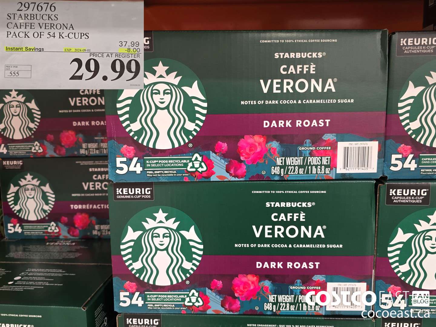 297676 STARBUCKS CAFFE VERONA PACK OF 54 K-CUPS ($8.00 INSTANT SAVINGS EXPIRES ON 2024-09-01) $29.99