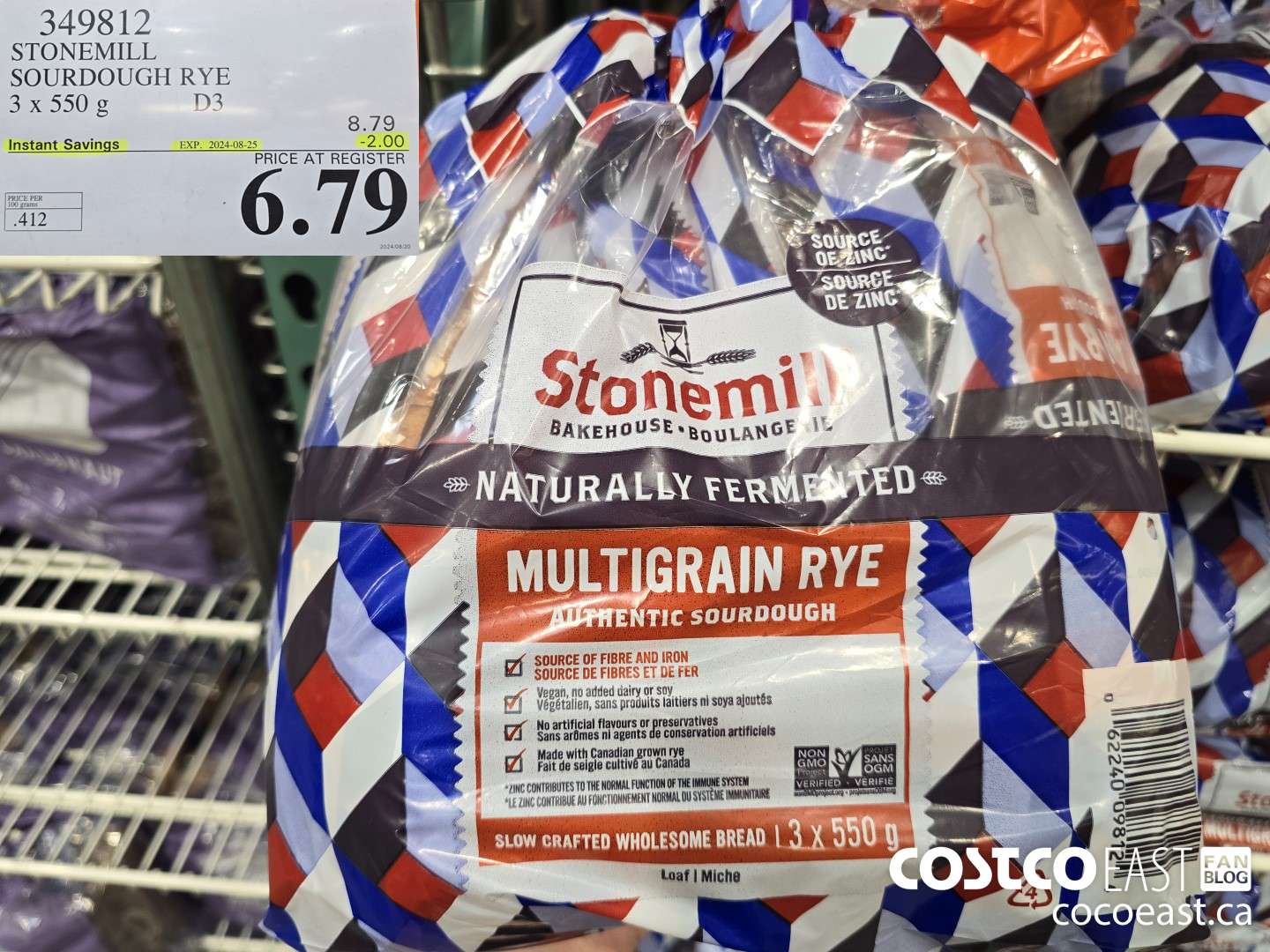 349812 STONEMILL SOURDOUGH RYE 3 X 550 G ($2.00 INSTANT SAVINGS EXPIRES ON 2024-08-25) $6.79