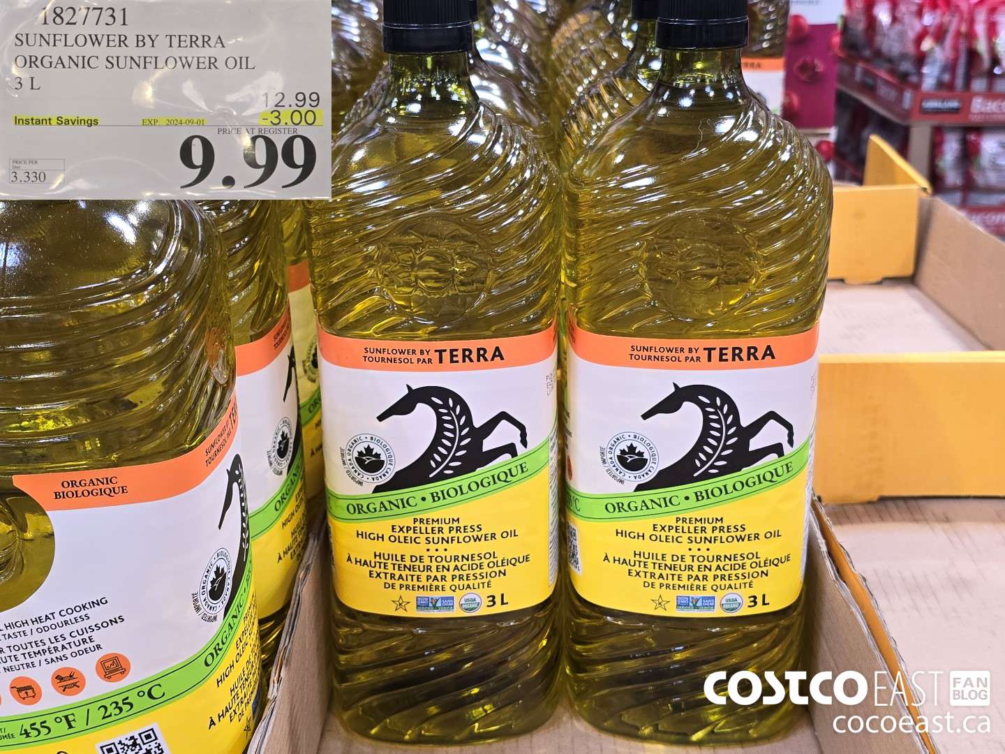 1827731 SUNFLOWER BY TERRA ORGANIC SUNFLOWER OIL 3 L ($3.00 INSTANT SAVINGS EXPIRES ON 2024-09-01) $9.99
