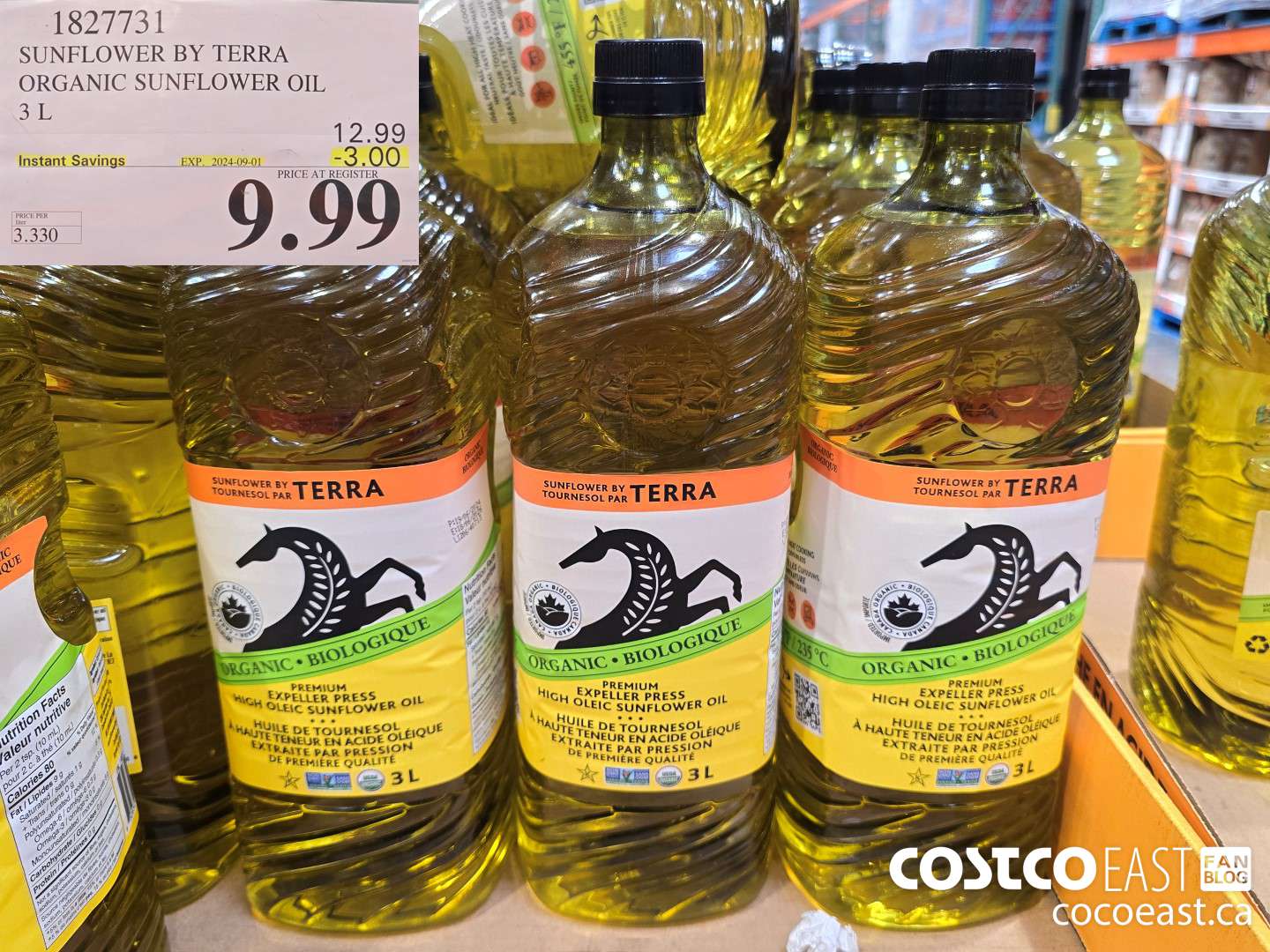 1827731 SUNFLOWER BY TERRA ORGANIC SUNFLOWER OIL 3 L ($3.00 INSTANT SAVINGS EXPIRES ON 2024-09-01) $9.99