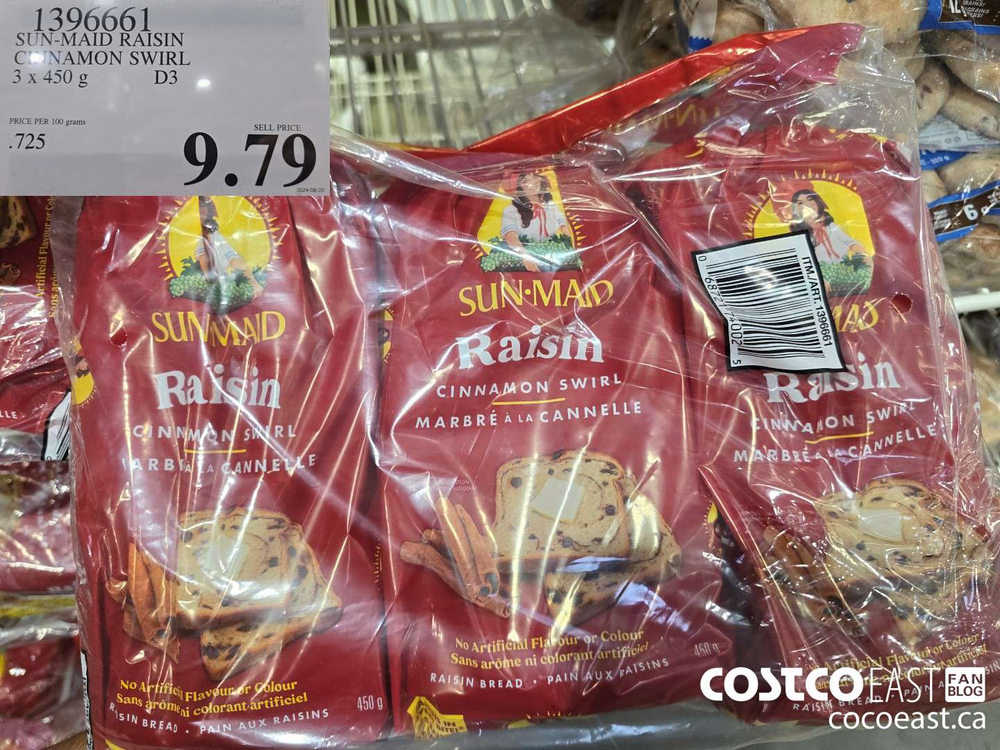 1396661 SUN-MAID RAISIN CINNAMON SWIRL 3 x 450 g $9.79