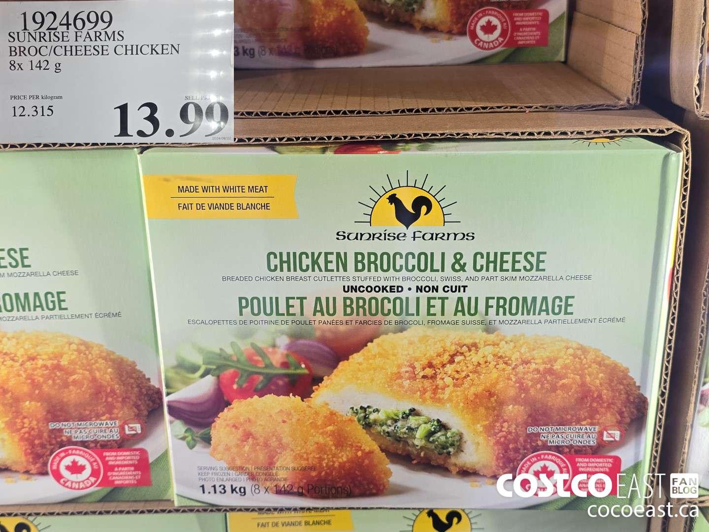 1924699 SUNRISE FARMS BROC/CHEESE CHICKEN 8 X 142g $13.99