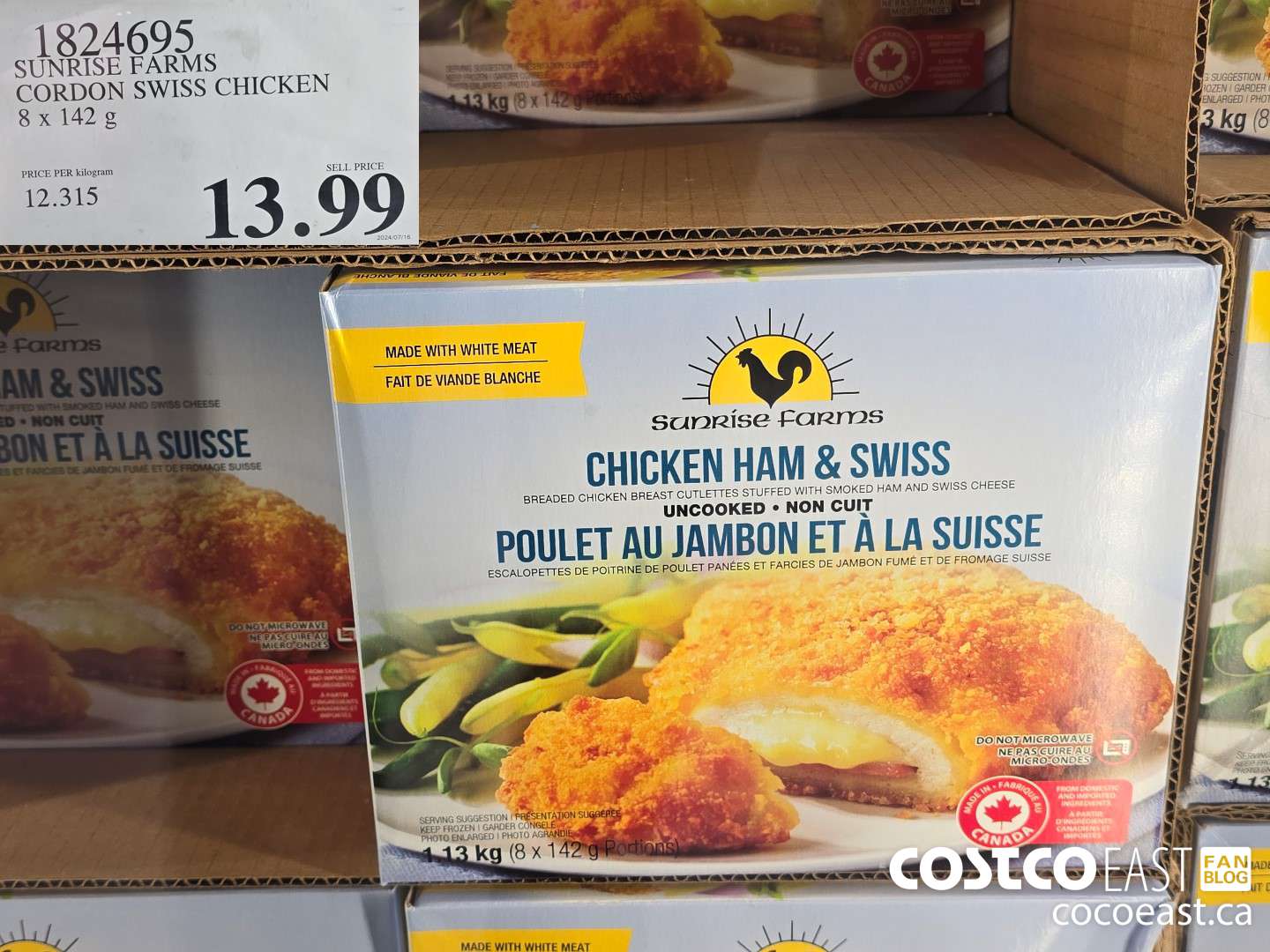 1824695 SUNRISE FARMS CORDON SWISS CHICKEN 8 X 142 G $13.99