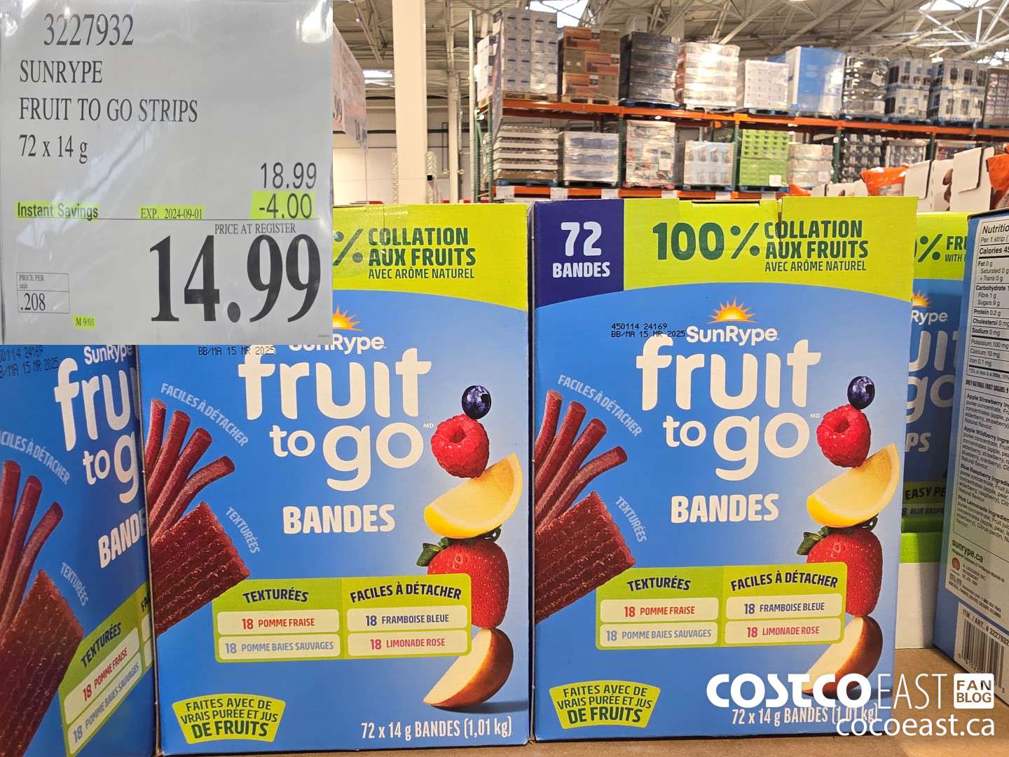 3227932 SUNRYPE FRUIT TO GO STRIPS 72x 14 G ($4.00 INSTANT SAVINGS EXPIRES ON 2024-09-01) $14.99