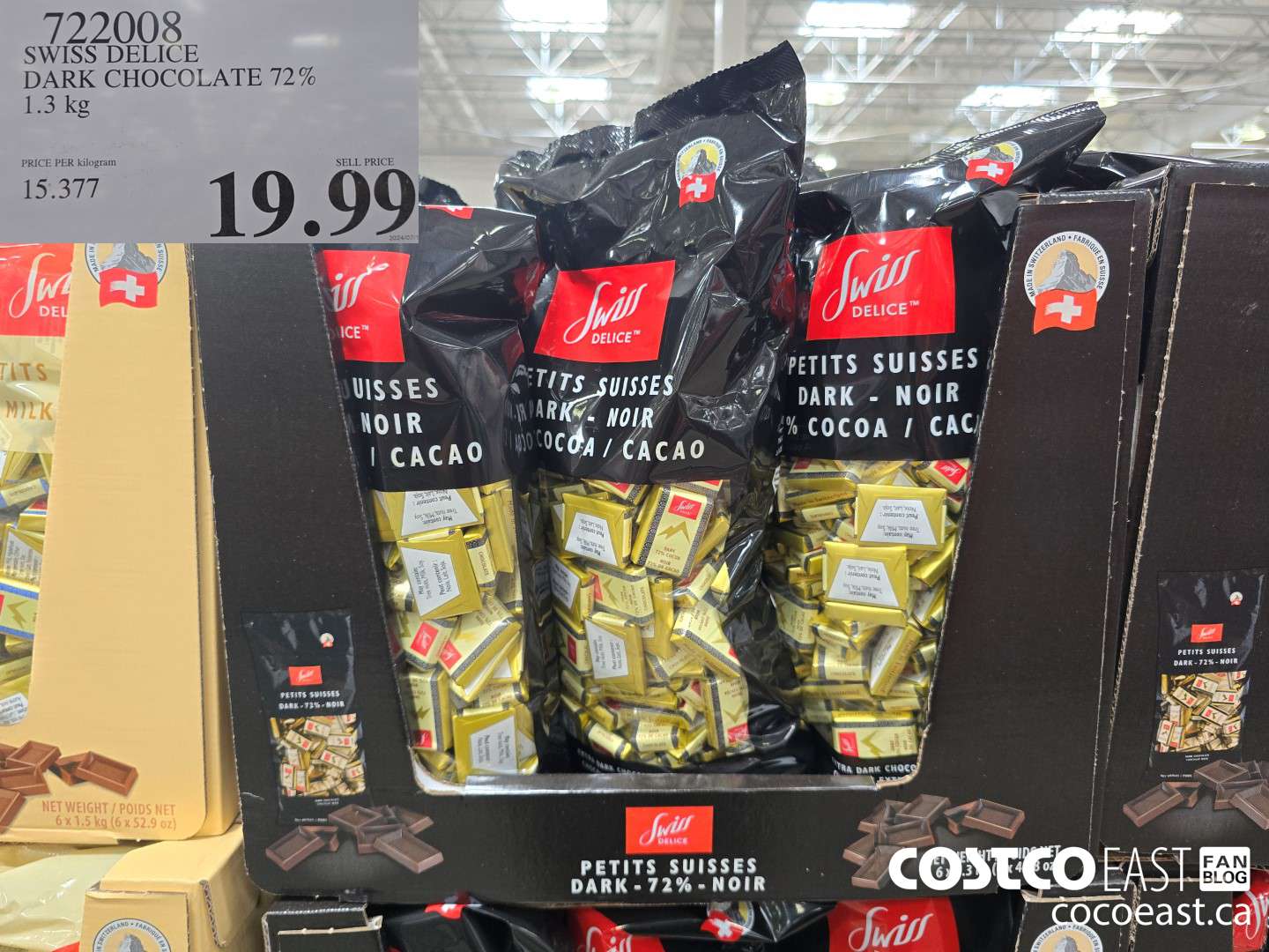 722008 SWISS DELICE DARK CHOCOLATE 72% 1.3 KG $19.99