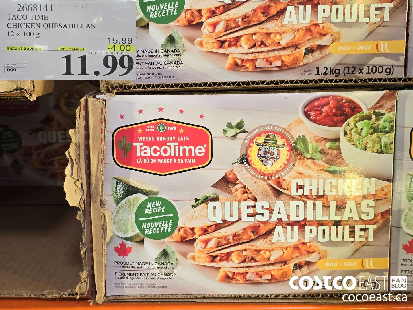 2668141 TACO TIME CHICKEN OUESADILLAS 12 x 100 G ($4.00 INSTANT SAVINGS EXPIRES ON 2024-08-04) $11.99