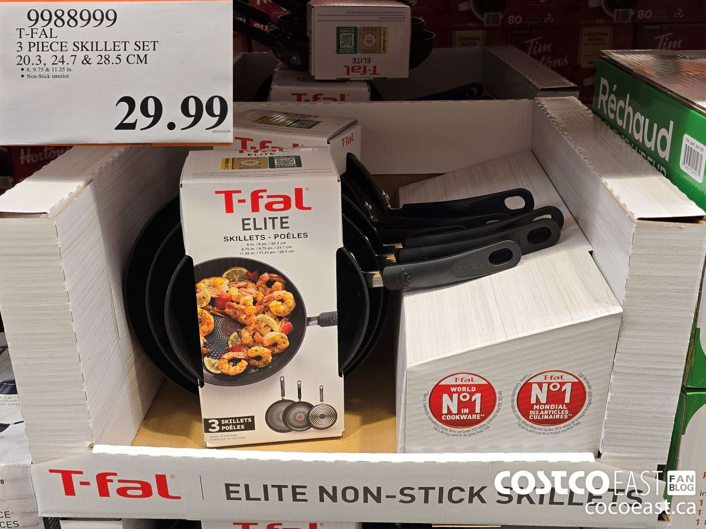 9988999 T-FAL 3 PIECE SKILLET SET 20.3, 24.7, & 28.5 CM $29.99