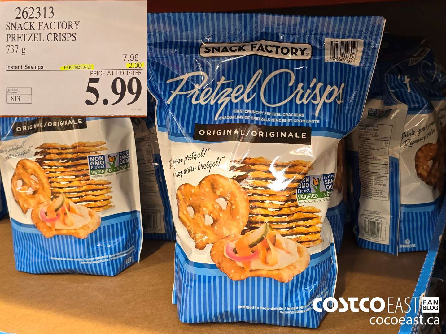 262313 THE SNACK FACTORY PRETZEL CRISPS 737 G ($2.00 INSTANT SAVINGS EXPIRES ON 2024-08-11) $5.99