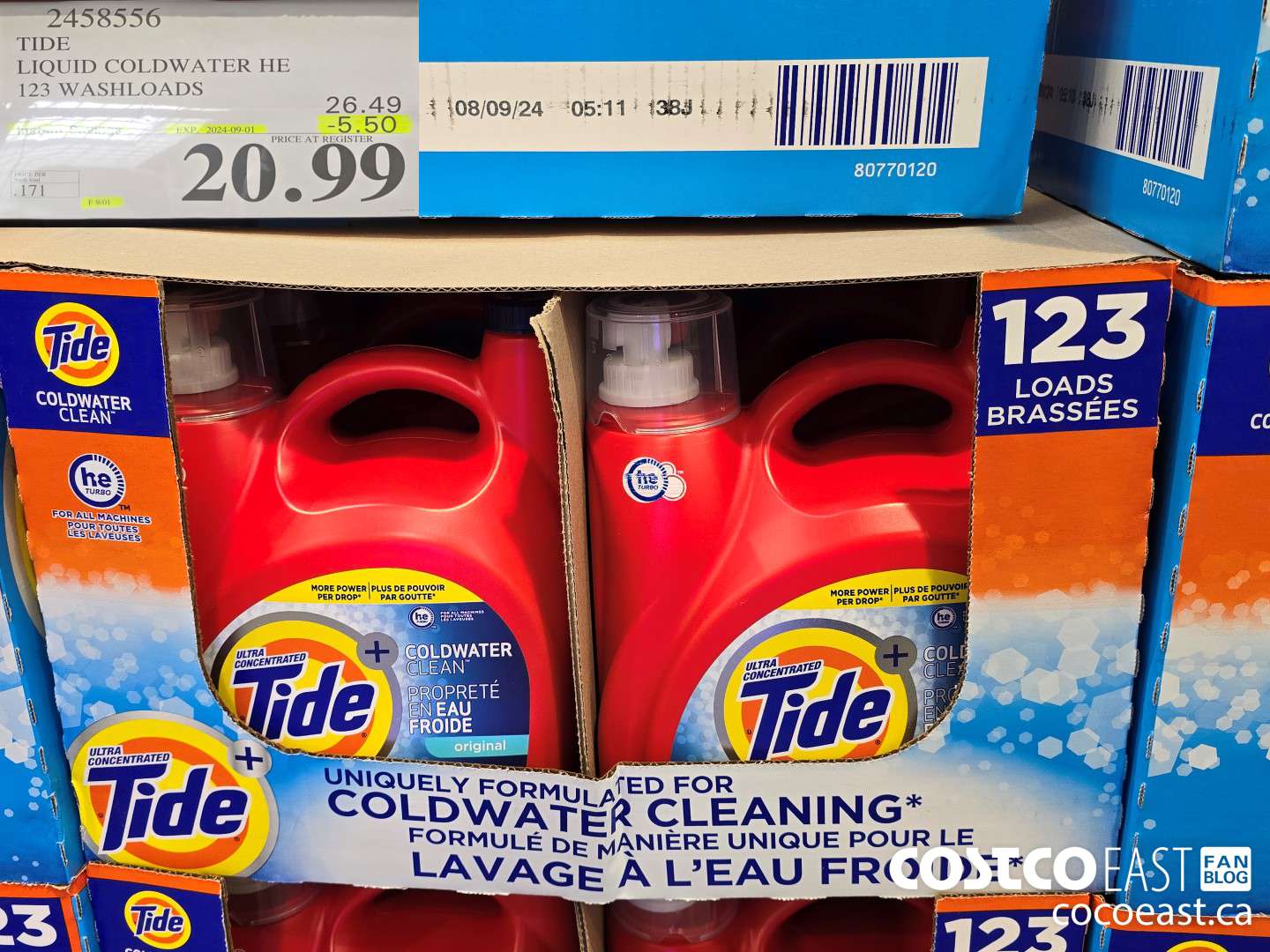 2458556 TIDE LIQUID COLDWATER HE 123 WASHLOADS ($5.50 INSTANT SAVINGS EXPIRES ON 2024-09-01) $20.99