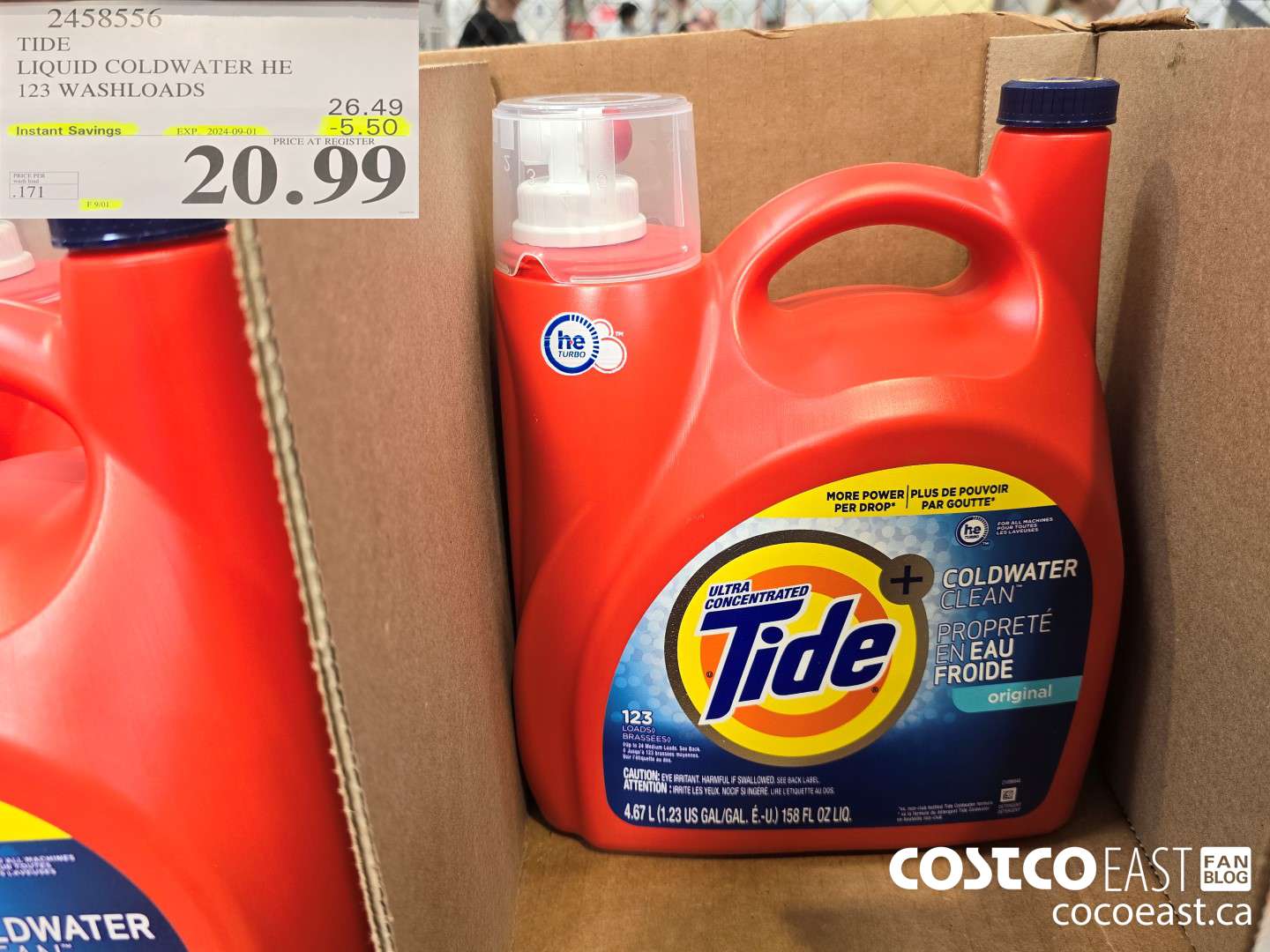 2458556 TIDE LIQUID COLDWATER HE 123 WASHLOADS ($5.50 INSTANT SAVINGS EXPIRES ON 2024-09-01) $20.99