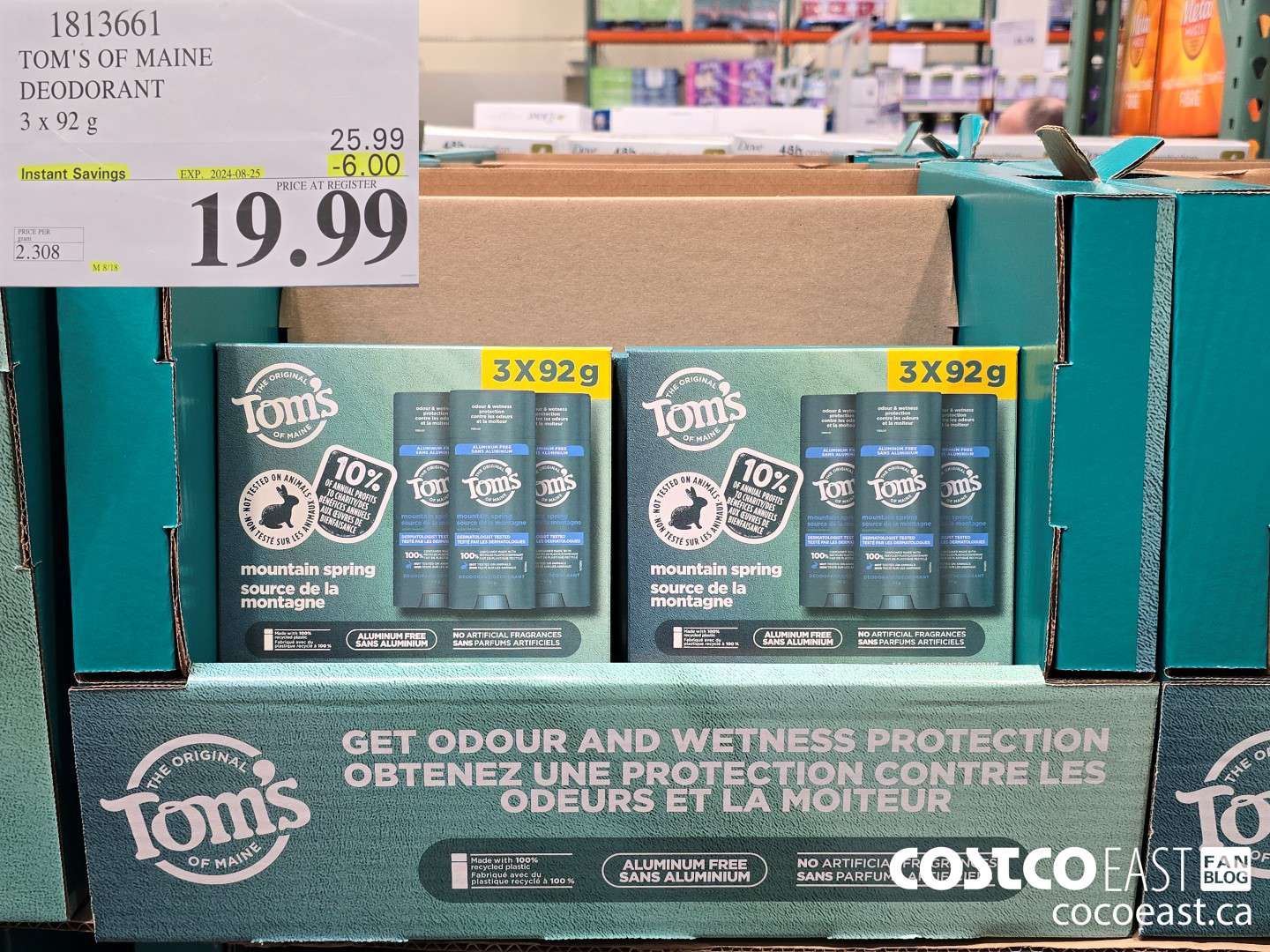 1813661 TOM'S OF MAINE DEODORANT 3 X 92 G ($6.00 INSTANT SAVINGS EXPIRES ON 2024-08-25) $19.99