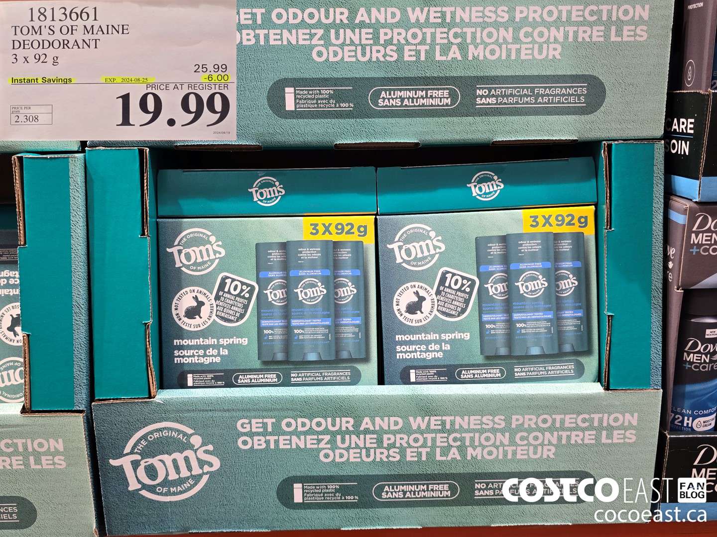 1813661 TOM'S OF MAINE DEODORANT 3 X 92 G ($6.00 INSTANT SAVINGS EXPIRES ON 2024-08-25) $19.99