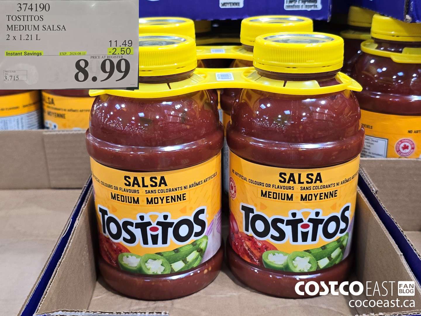 374190 TOSTITOS MEDIUM SALSA 2 X 1.21 L ($2.50 INSTANT SAVINGS EXPIRES ON 2024-08-11) $8.99