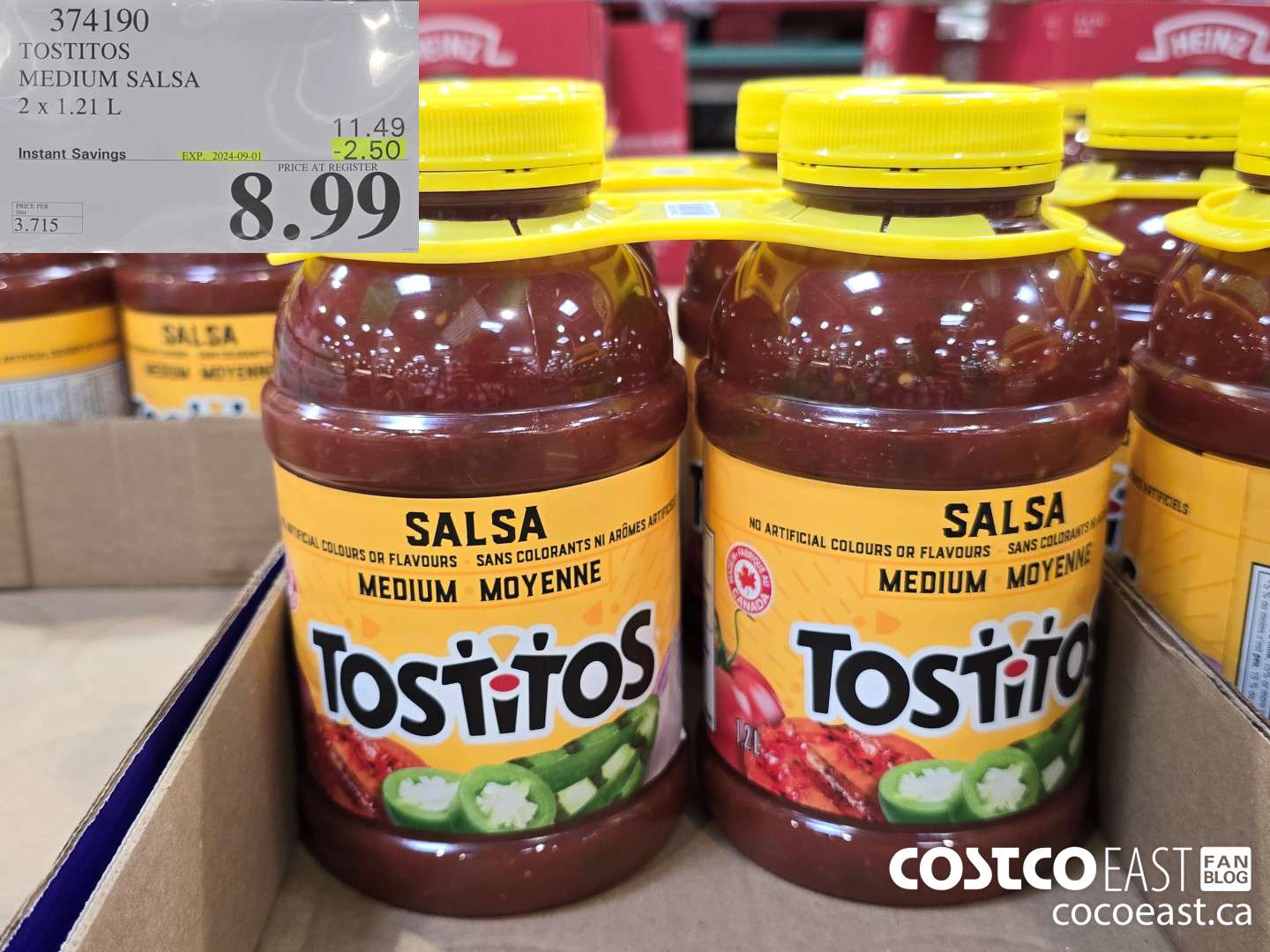374190 TOSTITOS MEDIUM SALSA 2 X 1.21 L ($2.50 INSTANT SAVINGS EXPIRES ON 2024-09-01) $8.99
