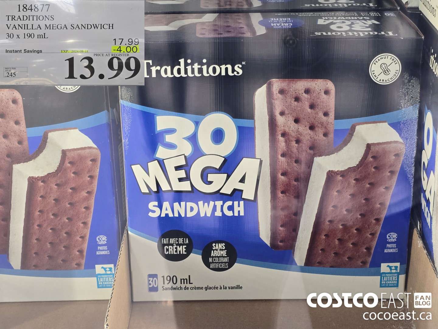 184877 TRADITIONS VANILLA MEGA SANDWICH 30 X 190 ML ($4.00 INSTANT SAVINGS EXPIRES ON 2024-08-18) $13.99