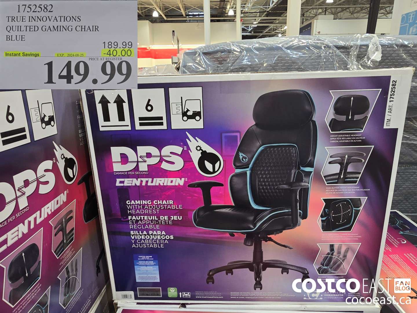 1752582 TRUE INNOVATIONS QUILTED GAMING CHAIR BLUE ($40.00 INSTANT SAVINGS EXPIRES ON 2024-08-25) $149.99