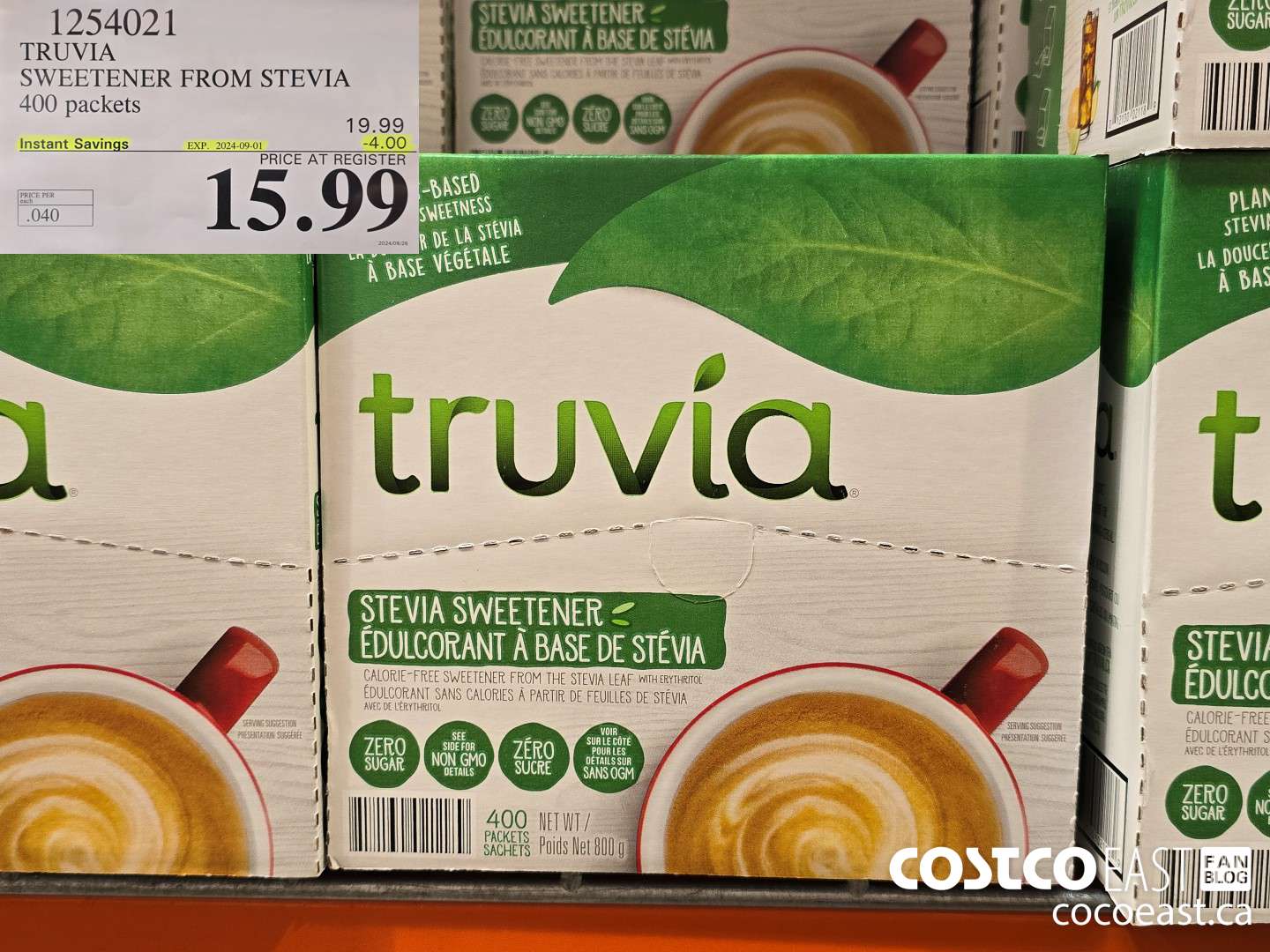 1254021 TRUVIA SWEETENER FROM STEVIA 400 packets ($4.00 INSTANT SAVINGS EXPIRES ON 2024-09-01) $15.99