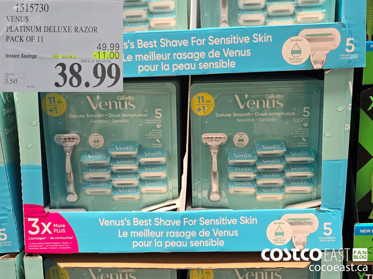 1515730 VENUS PLATINUM DELUXE RAZOR + 11 CARTRIDGES ($11.00 INSTANT SAVINGS EXPIRES ON 2024-08-11) $38.99