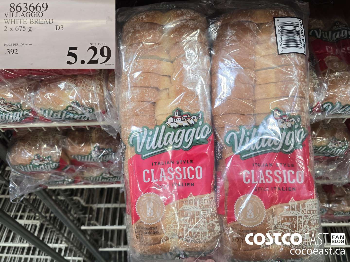 863669 VILLAGGIO WHITE BREAD 2 X 675G $5.29
