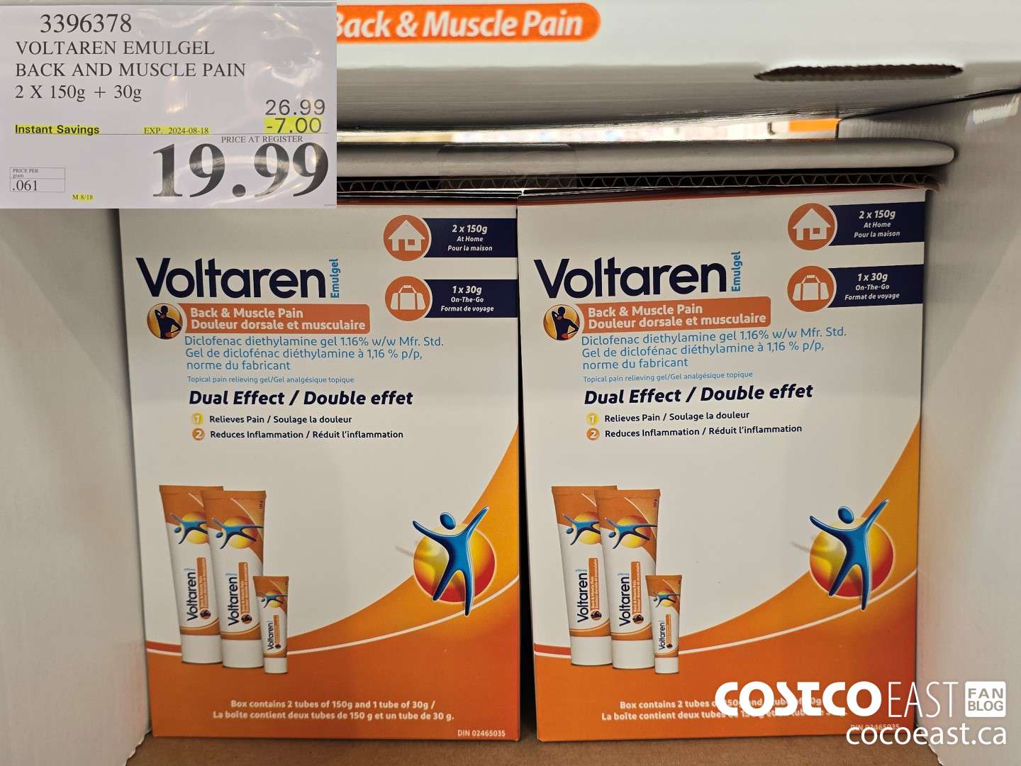 3396378 VOLTAREN EMUGEL BACK AND MUSCLE PAIN 2 X 150G + 30G ($7.00 INSTANT SAVINGS EXPIRES ON 2024-08-18) $19.99