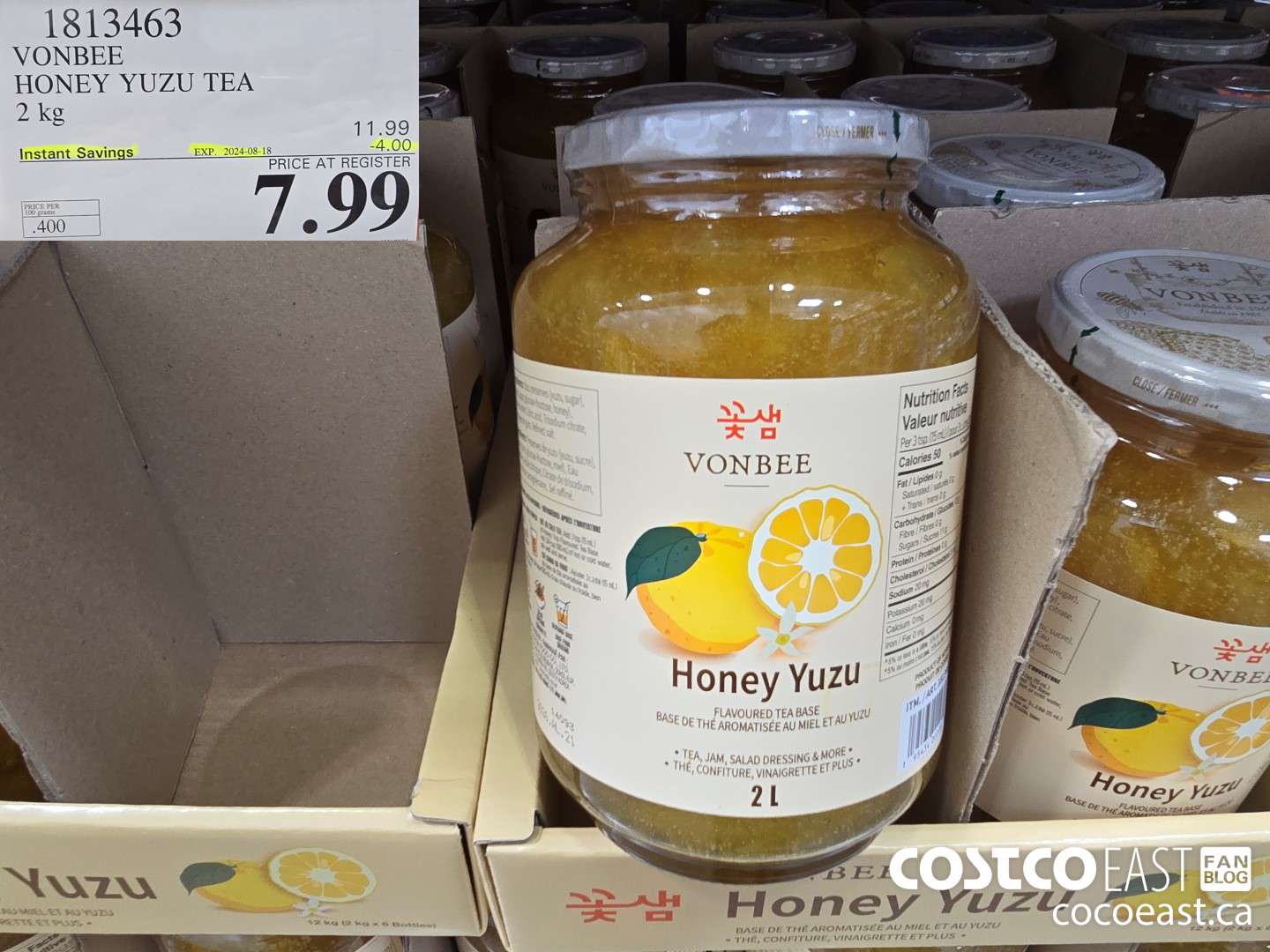 1813463 VONBEE HONEY YUZU TEA 2 kg ($4.00 INSTANT SAVINGS EXPIRES ON 2024-08-18) $7.99
