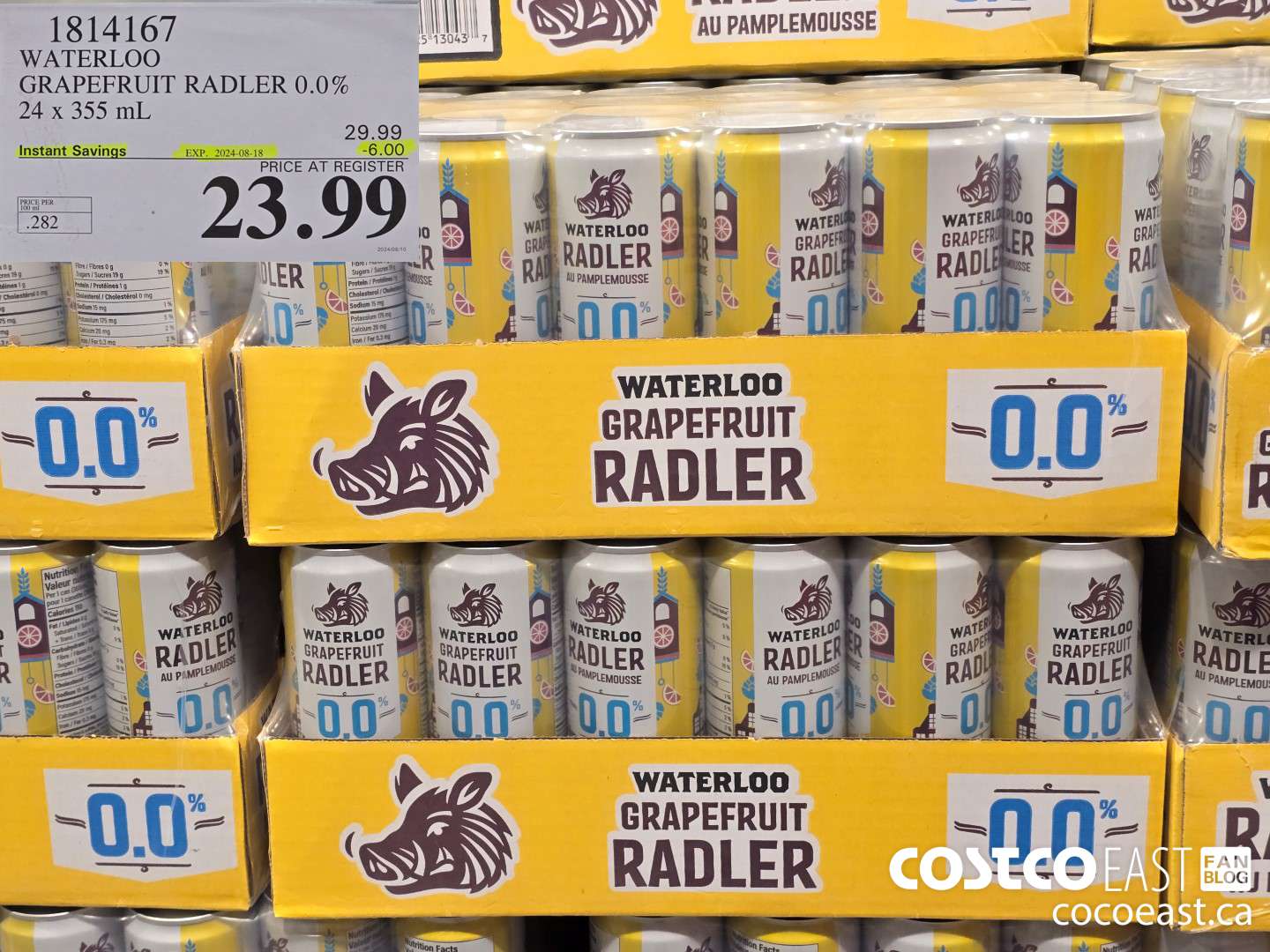 1814167 WATERLOO GRAPEFRUIT RADLER 0.0% 24 X 355 ML ($6.00 INSTANT SAVINGS EXPIRES ON 2024-08-18) $23.99