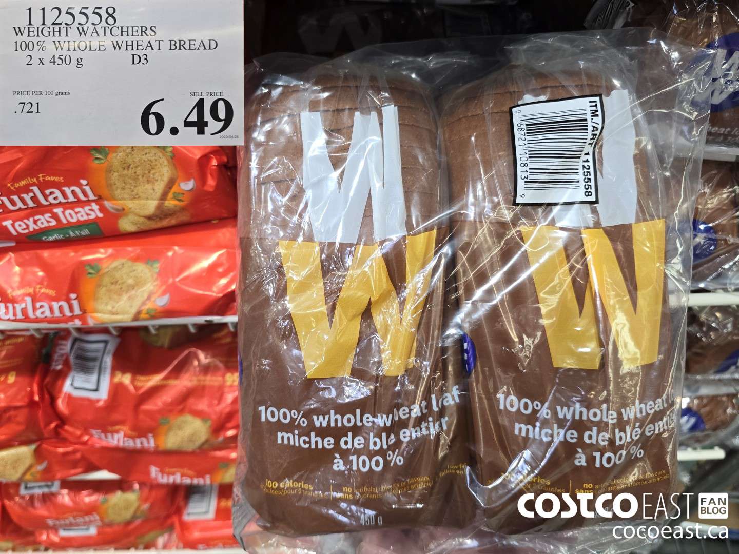1125558 WEIGHT WATCHERS 100% WHOLE WHEAT BREAD 2 X 450 G $6.49