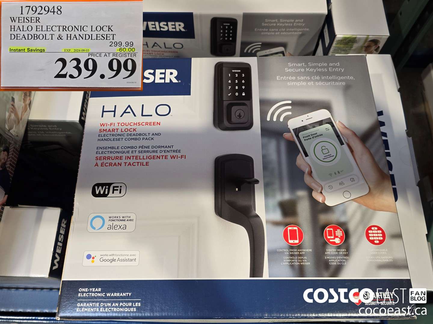 1792948 WEISER HALO ELECTRONIC LOCK DEADBOLT & HANDLESET ($60.00 INSTANT SAVINGS EXPIRES ON 2024-09-03) $239.99