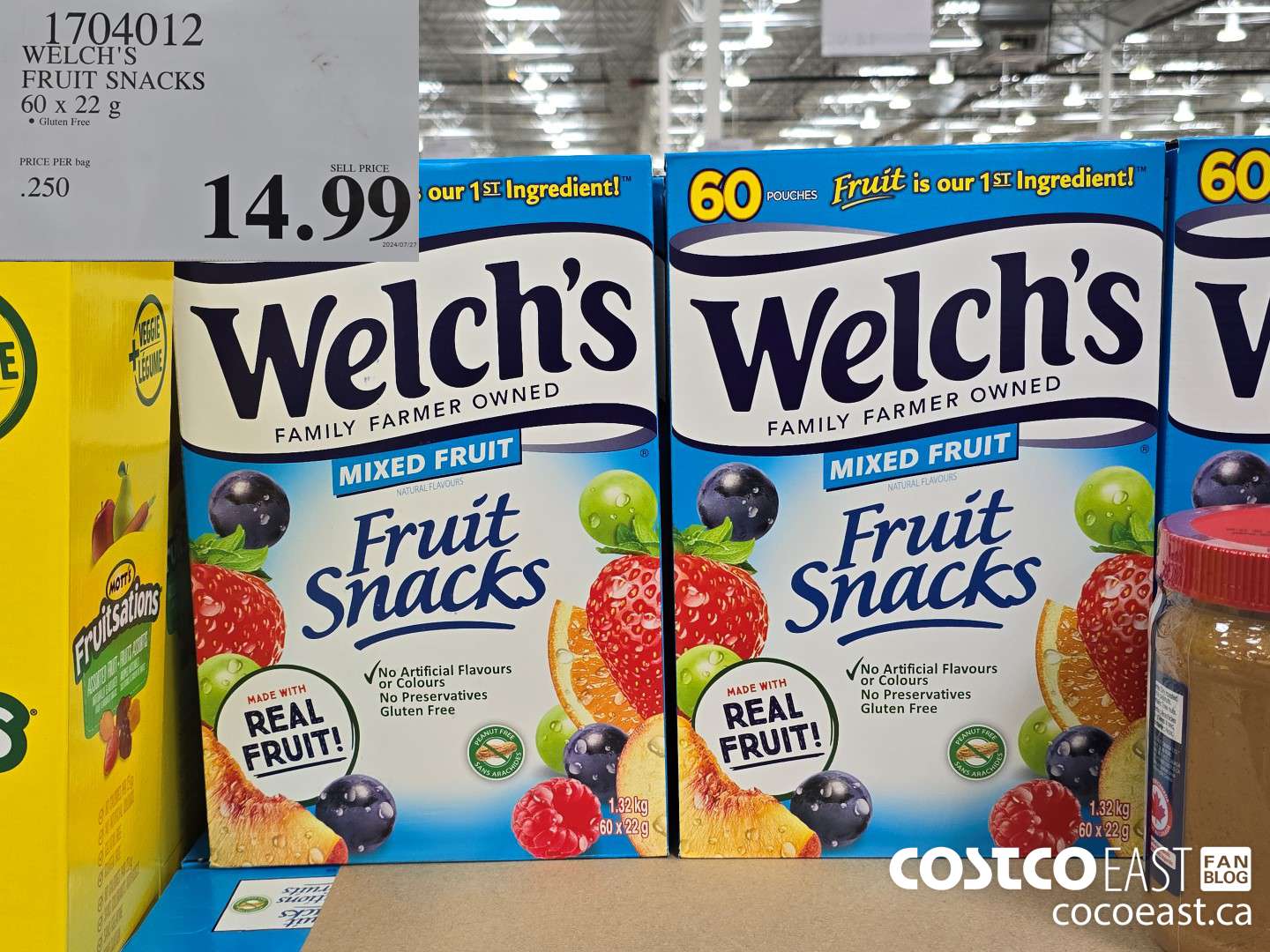 1704012 WELCH'S FRUIT SNACKS 60 X 22 G $14.99