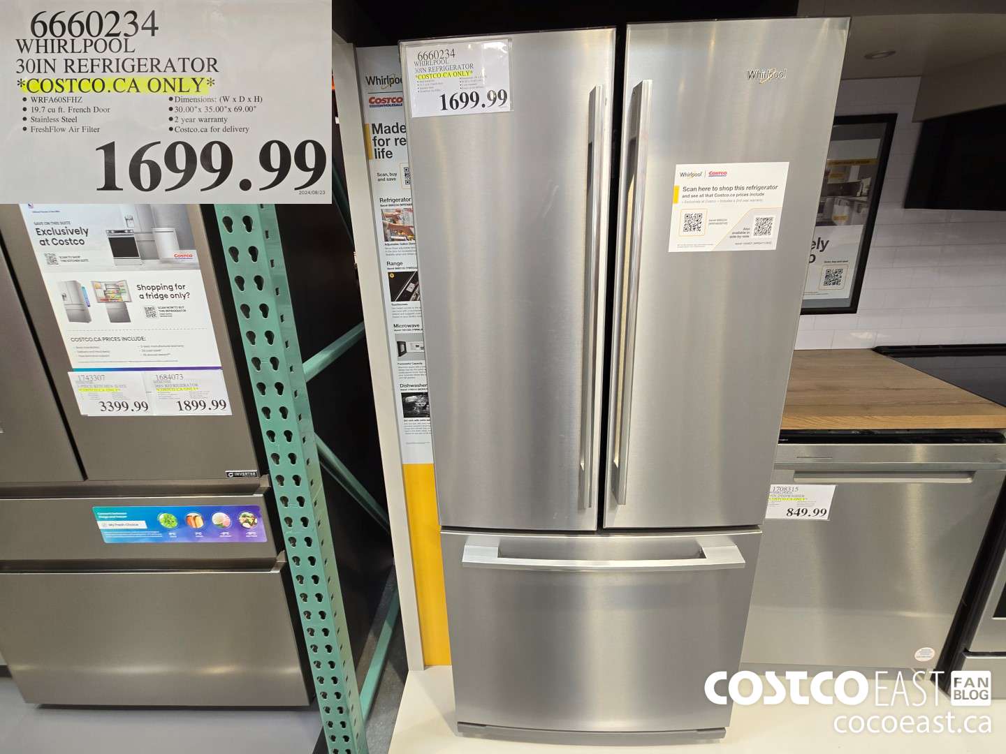 6660234 WHIRLPOOL 30IN REFRIGERATOR *COSTCO.CA ONLY* $1699.99