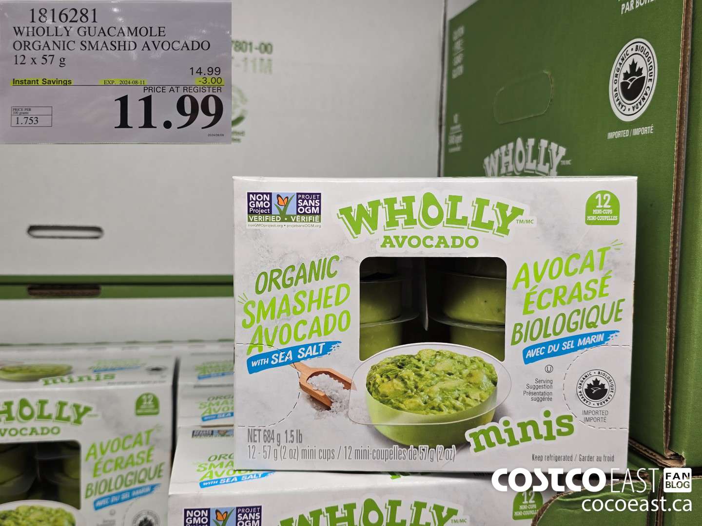 1816281 WHOLLY GUACAMOLE ORGANIC SMASHD AVOCADO 12 X 57 G ($3.00 INSTANT SAVINGS EXPIRES ON 2024-08-11) $11.99