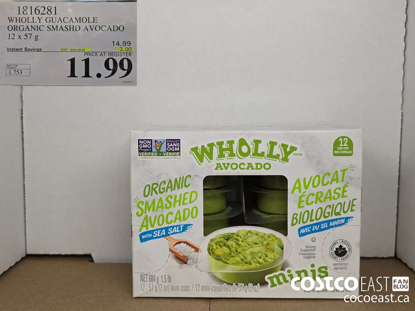 1816281 WHOLLY GUACAMOLE ORGANIC SMASHD AVOCADO 12 X 57 G ($3.00 INSTANT SAVINGS EXPIRES ON 2024-09-01) $11.99