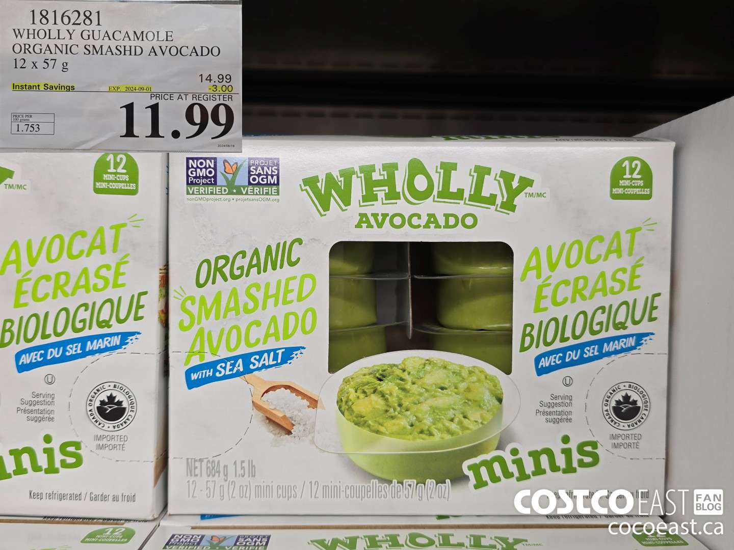 1816281 WHOLLY GUACAMOLE ORGANIC SMASHD AVOCADO 12 X 57 G ($3.00 INSTANT SAVINGS EXPIRES ON 2024-09-01) $11.99