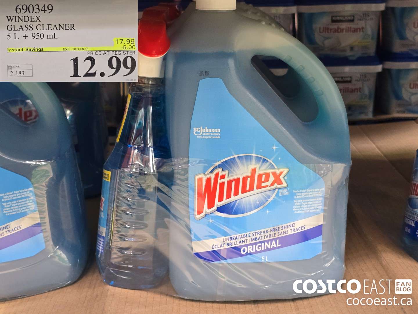 690349 WINDEX GLASS CLEANER 5 L + 950 ML ($5.00 INSTANT SAVINGS EXPIRES ON 2024-08-18) $12.99