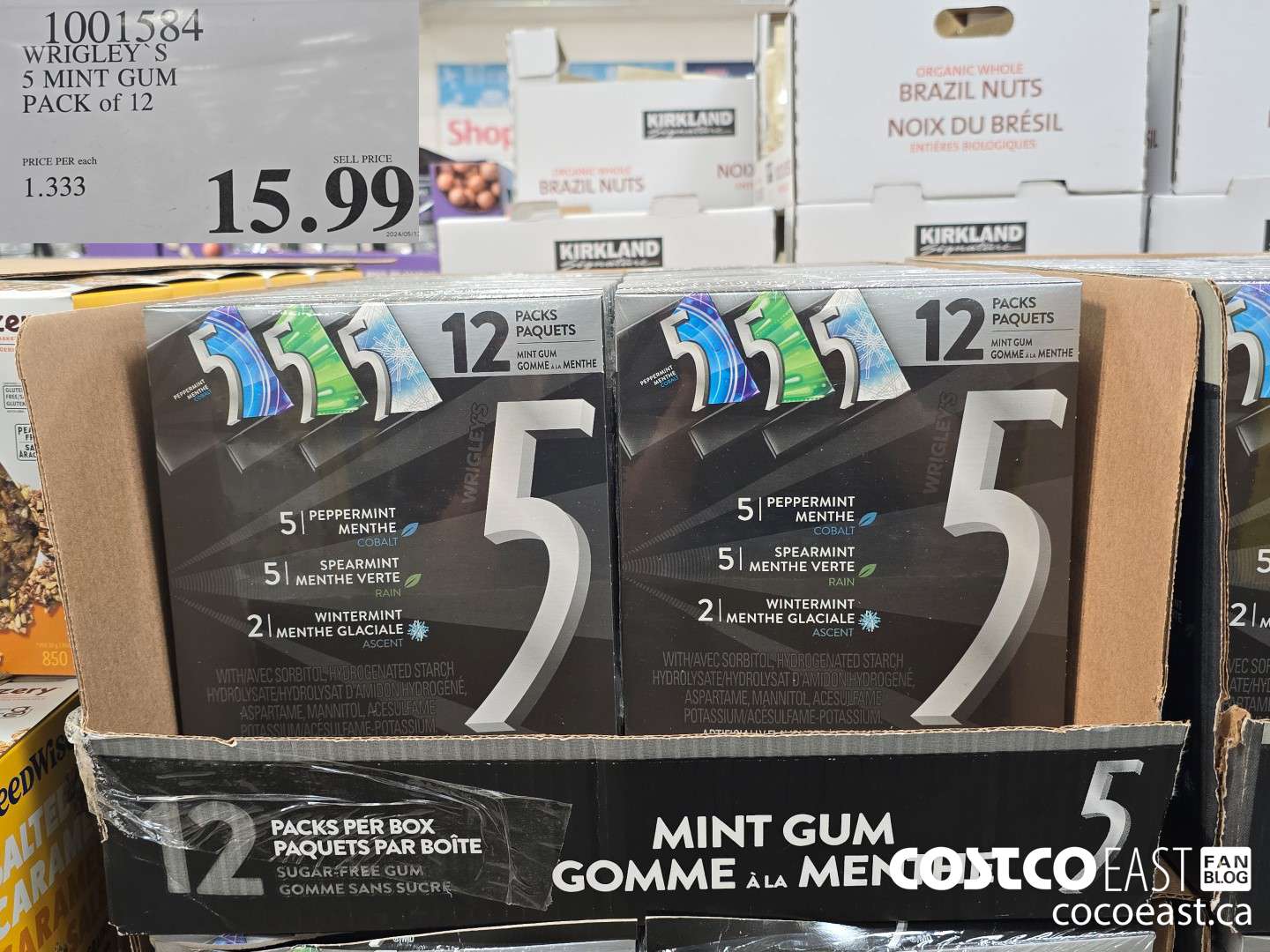 1001584 WRIGLEY'S 5 MINT GUM PACK OF 12 $15.99