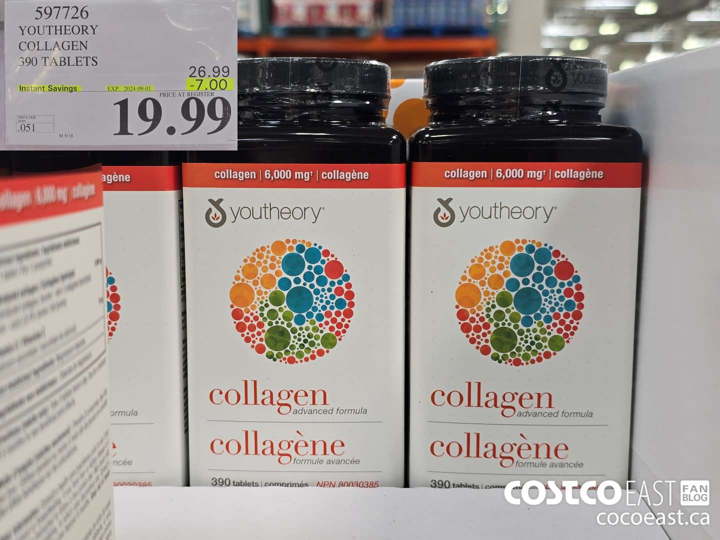 597726 YOUTHEORY COLLAGEN 390 TABLETS ($7.00 INSTANT SAVINGS EXPIRES ON 2024-09-01) $19.99
