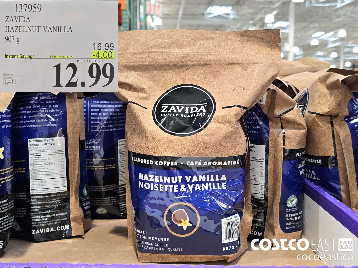 137959 ZAVIDA HAZELNUT VANILLA 907G ($4.00 INSTANT SAVINGS EXPIRES ON 2024-08-25) $12.99