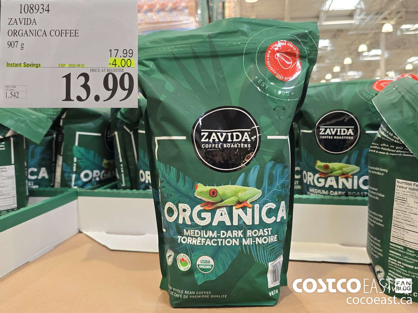 108934 ZAVIDA ORGANICA COFFEE 907 g ($4.00 INSTANT SAVINGS EXPIRES ON 2024-09-01) $13.99