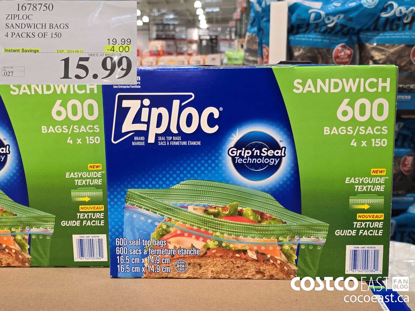 1678750 ZIPLOC SANDWICH BAGS 4 PACKS OF 150 ($4.00 INSTANT SAVINGS EXPIRES ON 2024-08-11) $15.99