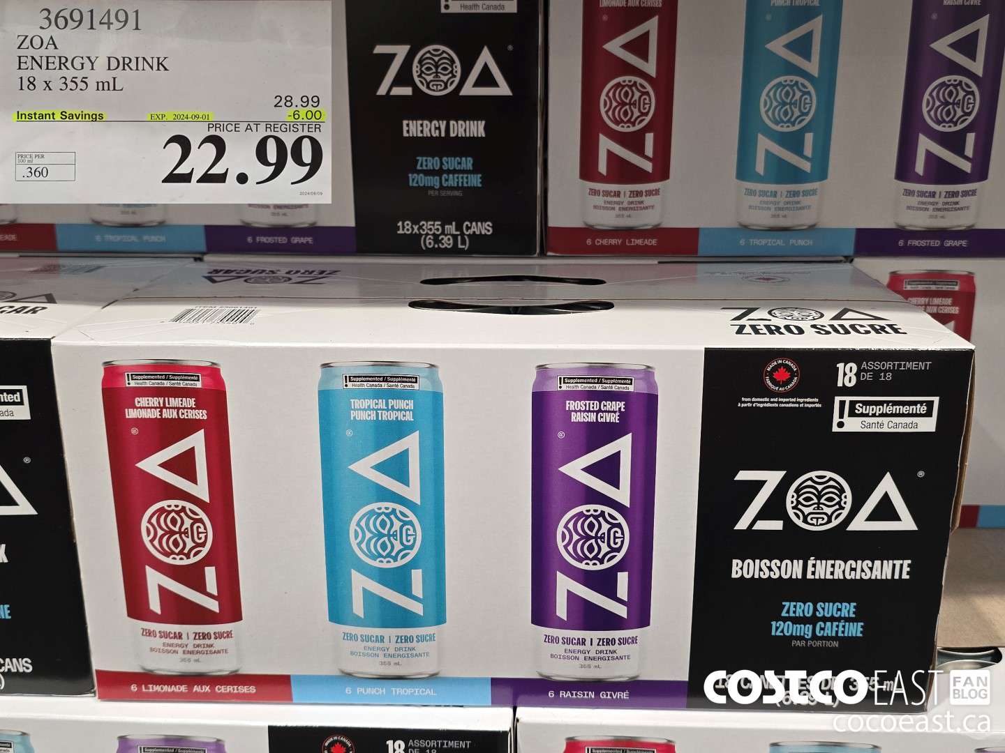 3691491 ZOA ENERGY DRINK 18 x 355 mL ($6.00 INSTANT SAVINGS EXPIRES ON 2024-09-01) $22.99