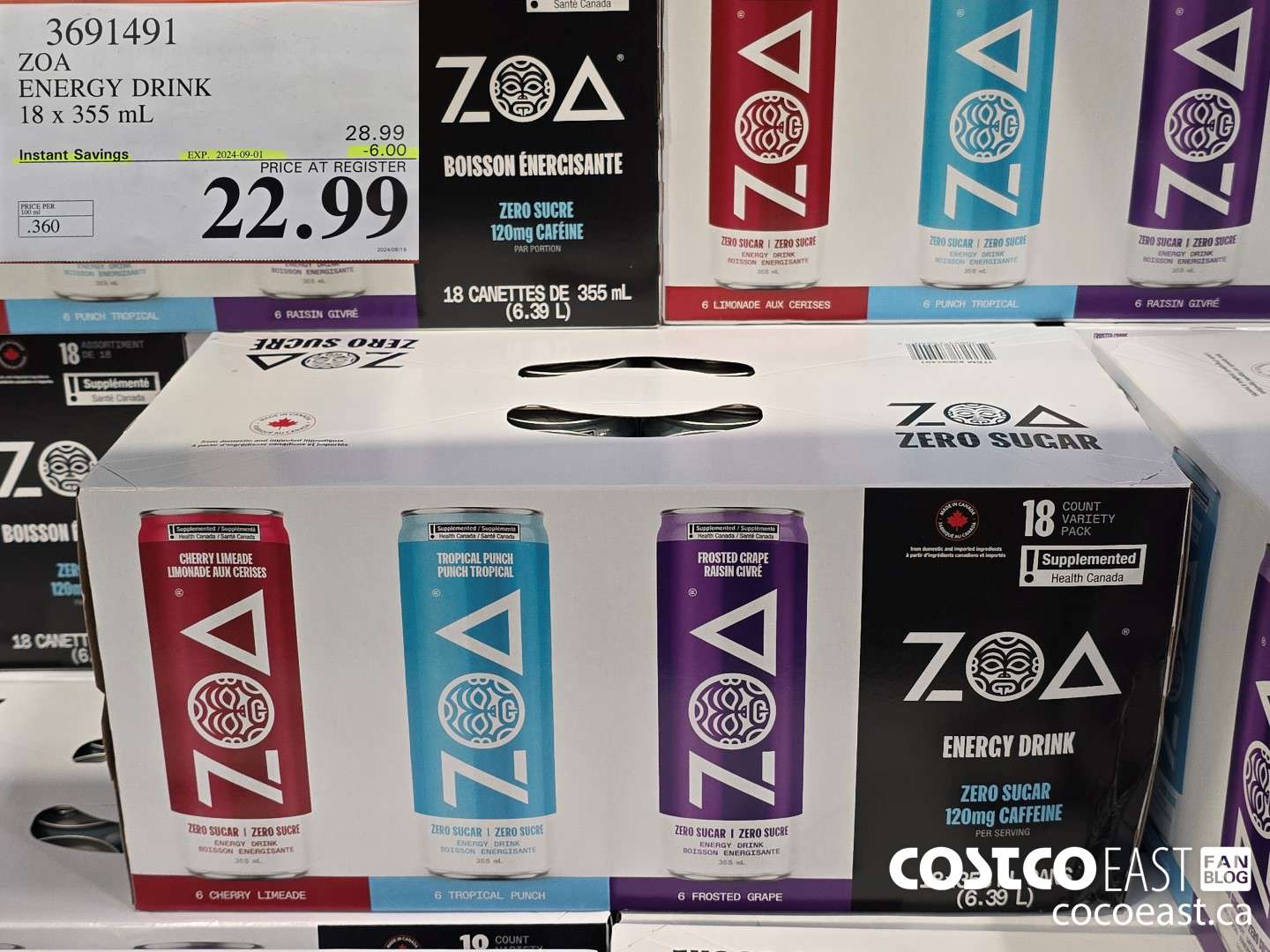 3691491 ZOA ENERGY DRINK 18 x 355 mL ($6.00 INSTANT SAVINGS EXPIRES ON 2024-09-01) $22.99