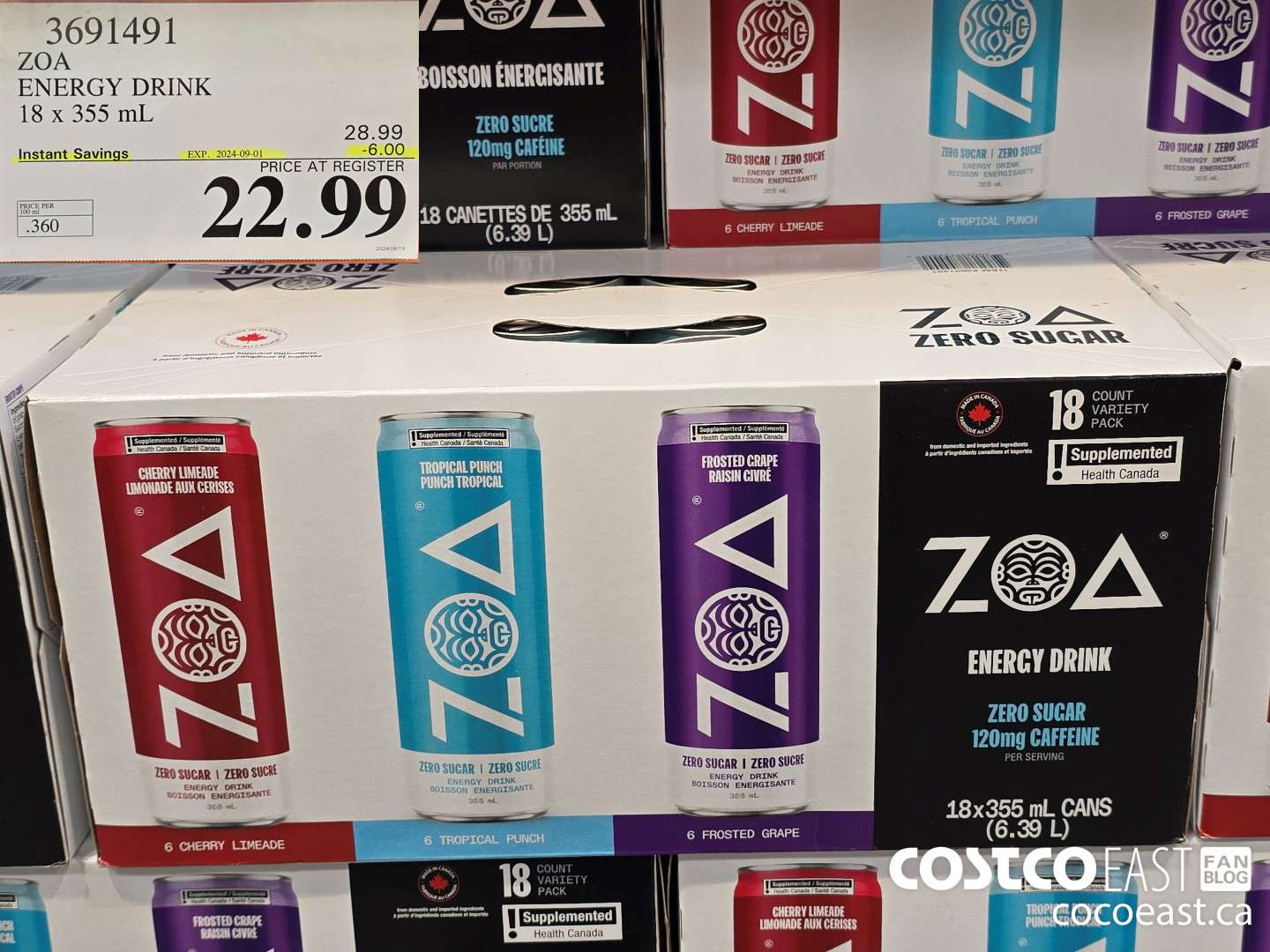 3691491 ZOA ENERGY DRINK 18 x 355 mL ($6.00 INSTANT SAVINGS EXPIRES ON 2024-09-01) $22.99