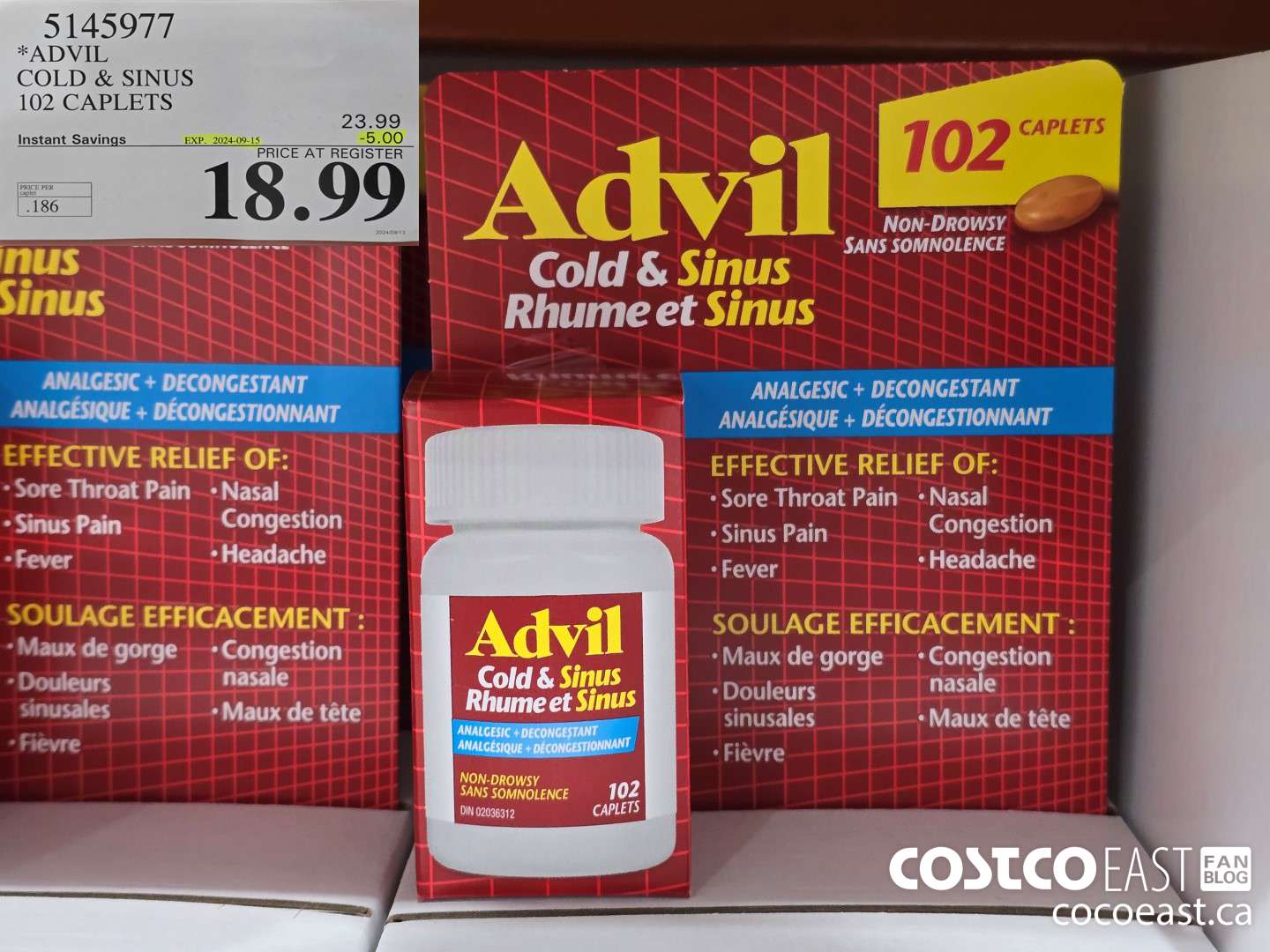 5145977 ADVIL COLD & SINUS 102 CAPLETS ($5.00 INSTANT SAVINGS EXPIRES ON 2024-09-15) $18.99