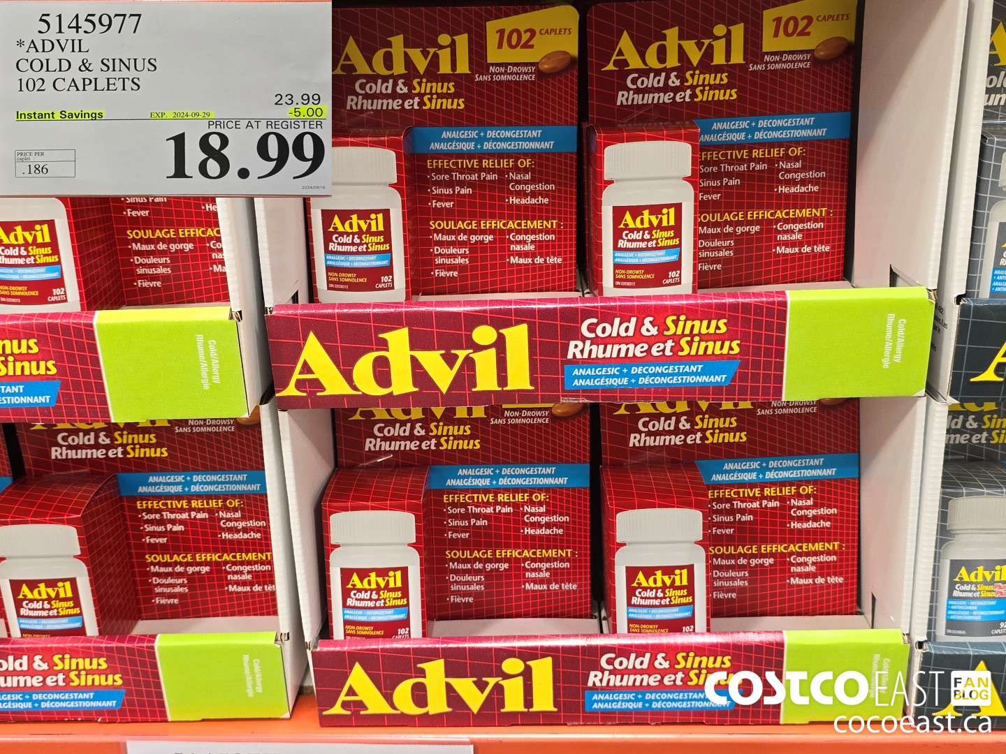 5145977 ADVIL COLD & SINUS 102 CAPLETS ($5.00 INSTANT SAVINGS EXPIRES ON 2024-09-29) $18.99