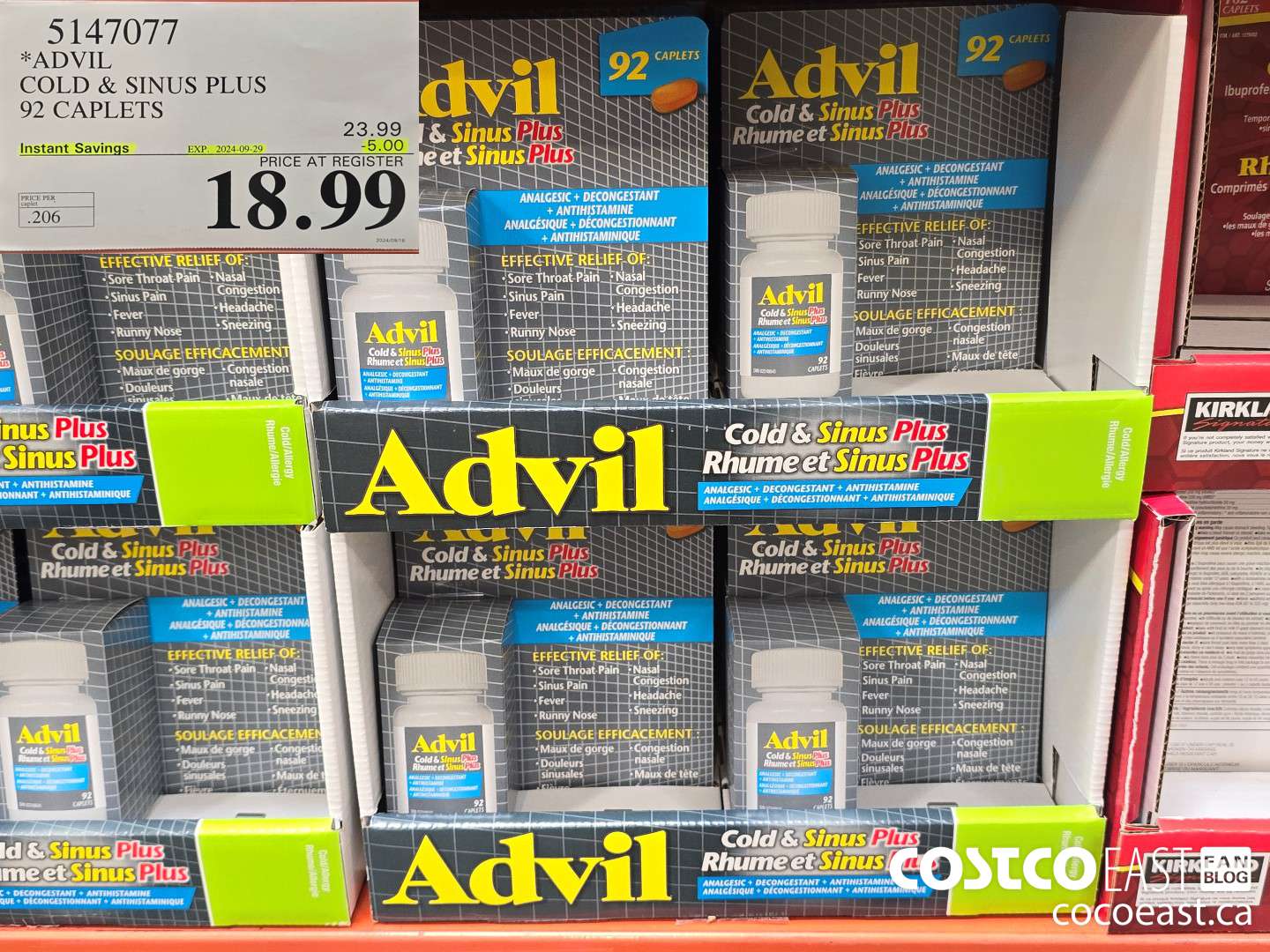 5147077 ADVIL COLD & SINUS PLUS 92 CAPLETS ($5.00 INSTANT SAVINGS EXPIRES ON 2024-09-29) $18.99