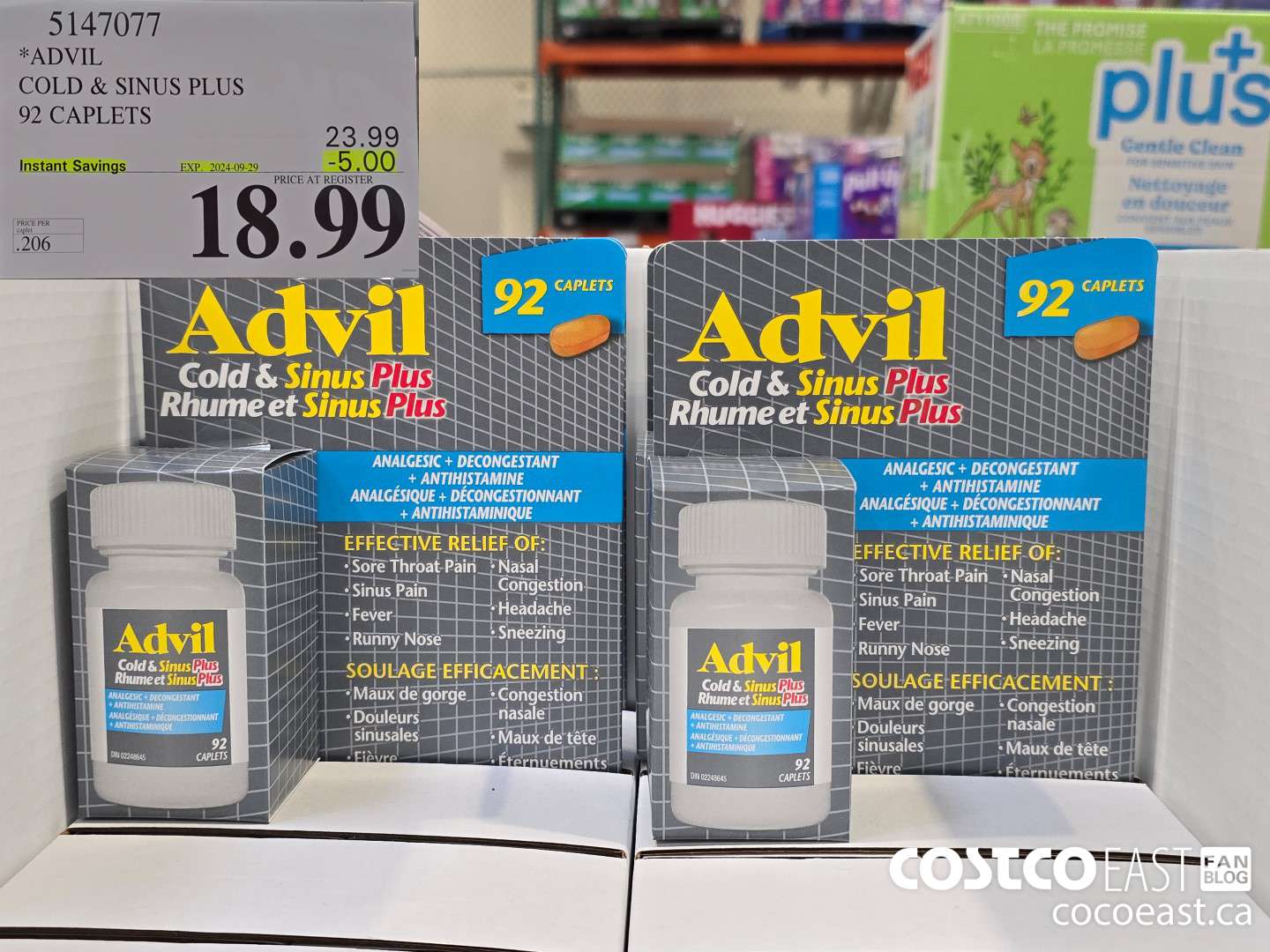 5147077 ADVIL COLD & SINUS PLUS 92 CAPLETS ($5.00 INSTANT SAVINGS EXPIRES ON 2024-09-29) $18.99